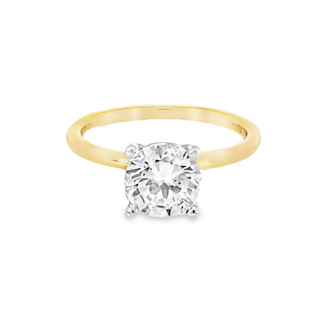 14 Karat Yellow Gold Solitaire Semi Mount Engagement Ring With A 14 Karat White Gold Head. Size 6.5