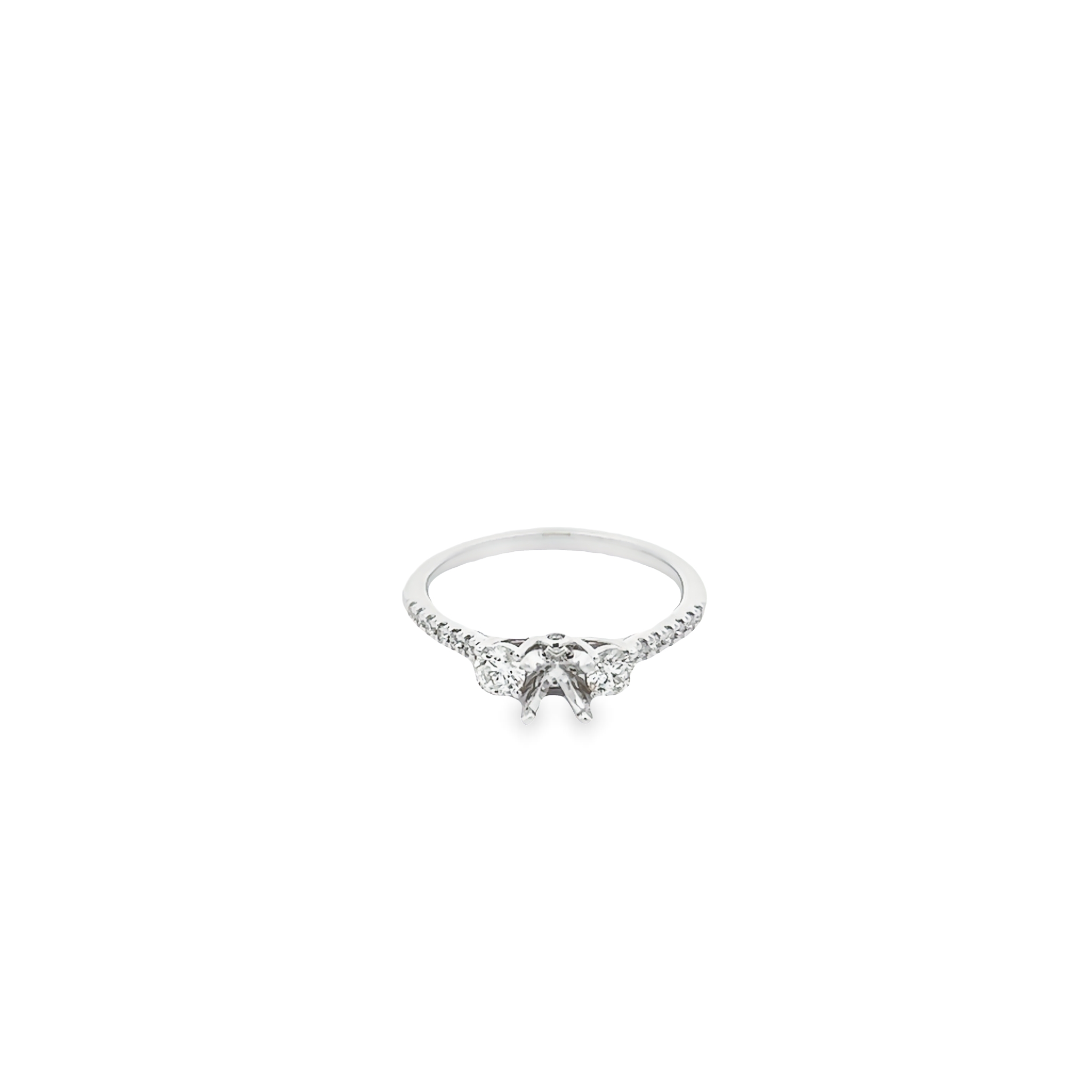 14 Karat White Gold Semi Mount Engagement Ring With 18=0.42 Total Weight Round Brilliant G Vs Diamonds. Size 7