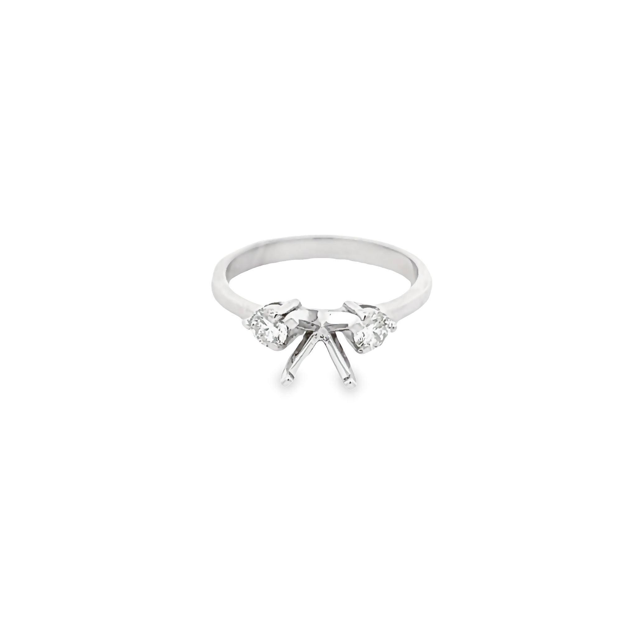 14 Karat White Gold Semi Mount Engagement Ring With 2=0.38 Total Weight Round Brilliant G Vs Diamonds. Size 6.25
