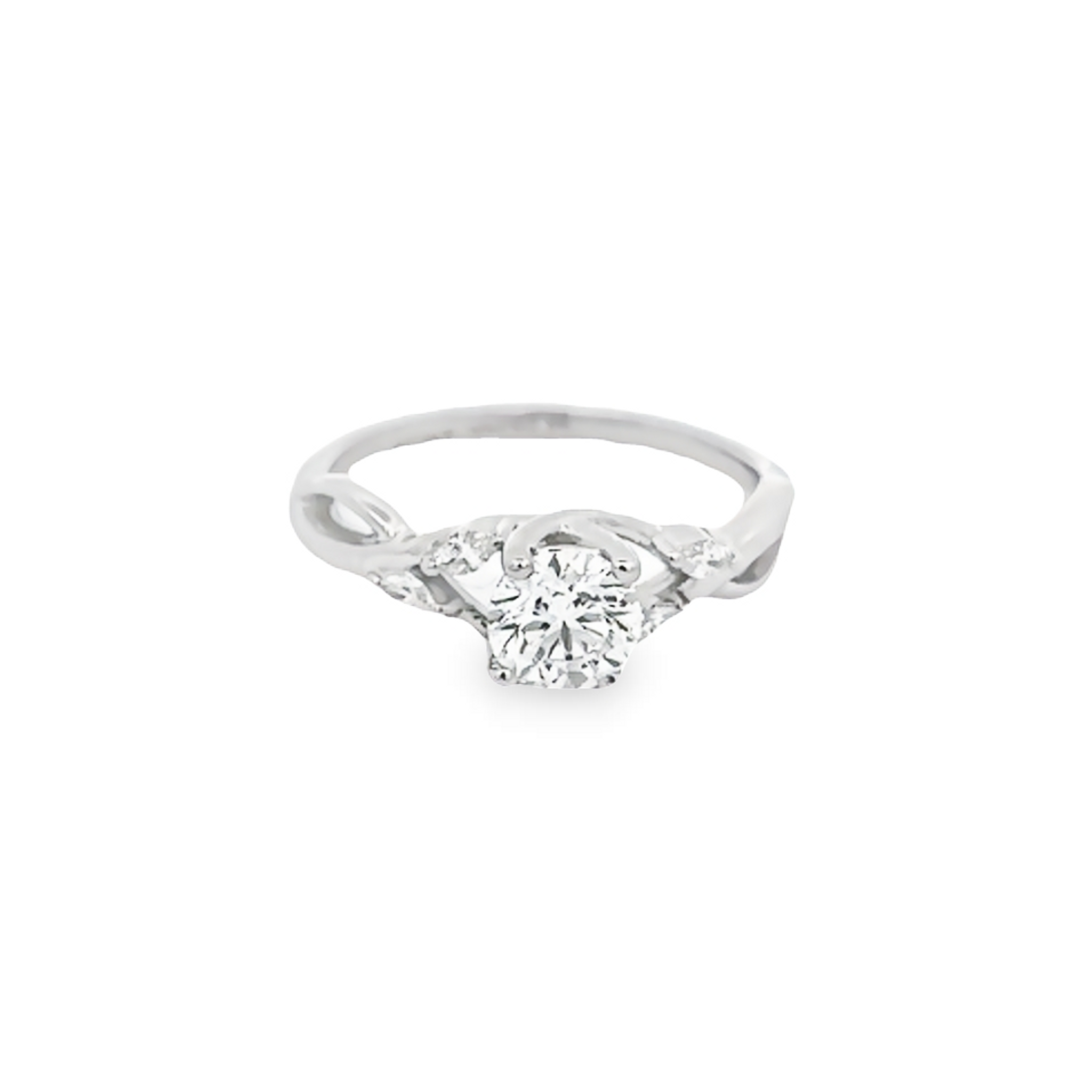 14 Karat white gold semi mount engagement ring with 4=0.16 total weight marquise G VS Diamonds