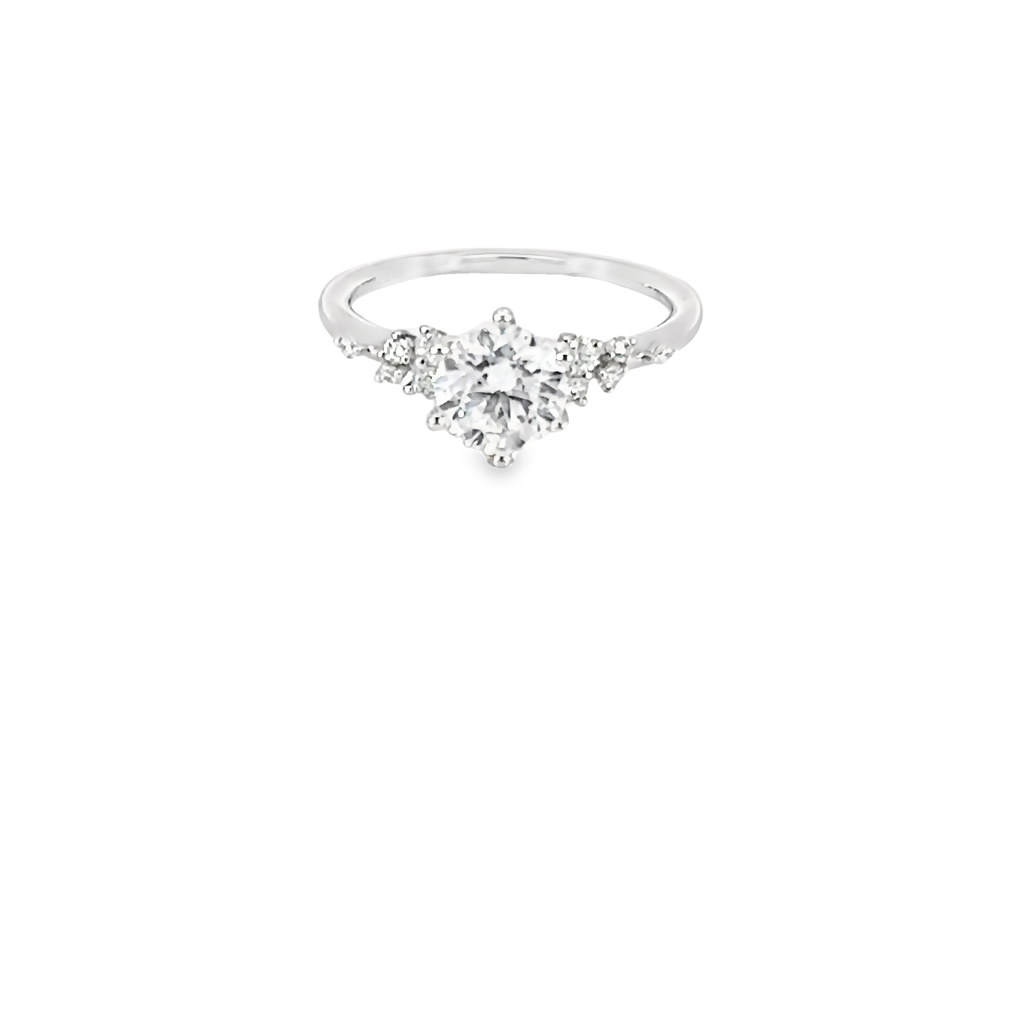 14 Karat White Gold Semi Mount Engagement Ring With 10=0.17 Total Weight Round Brilliant G Vs Diamonds. Size 6.25