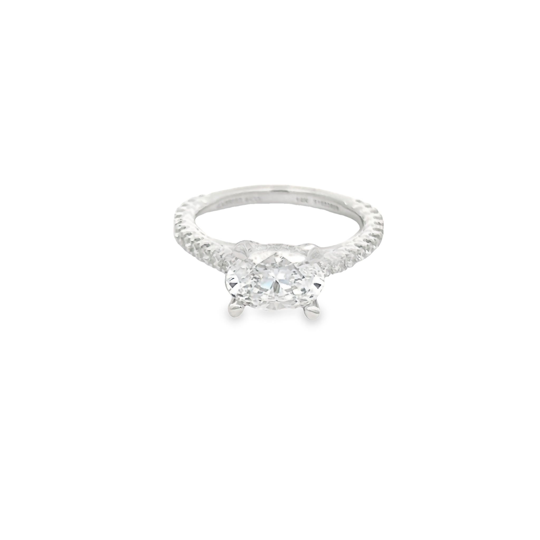 14 Karat White Gold East West Semi Mount Engagement Ring With 52=0.57 Total Weight Round Brilliant G Vs Diamonds. Size 6.25