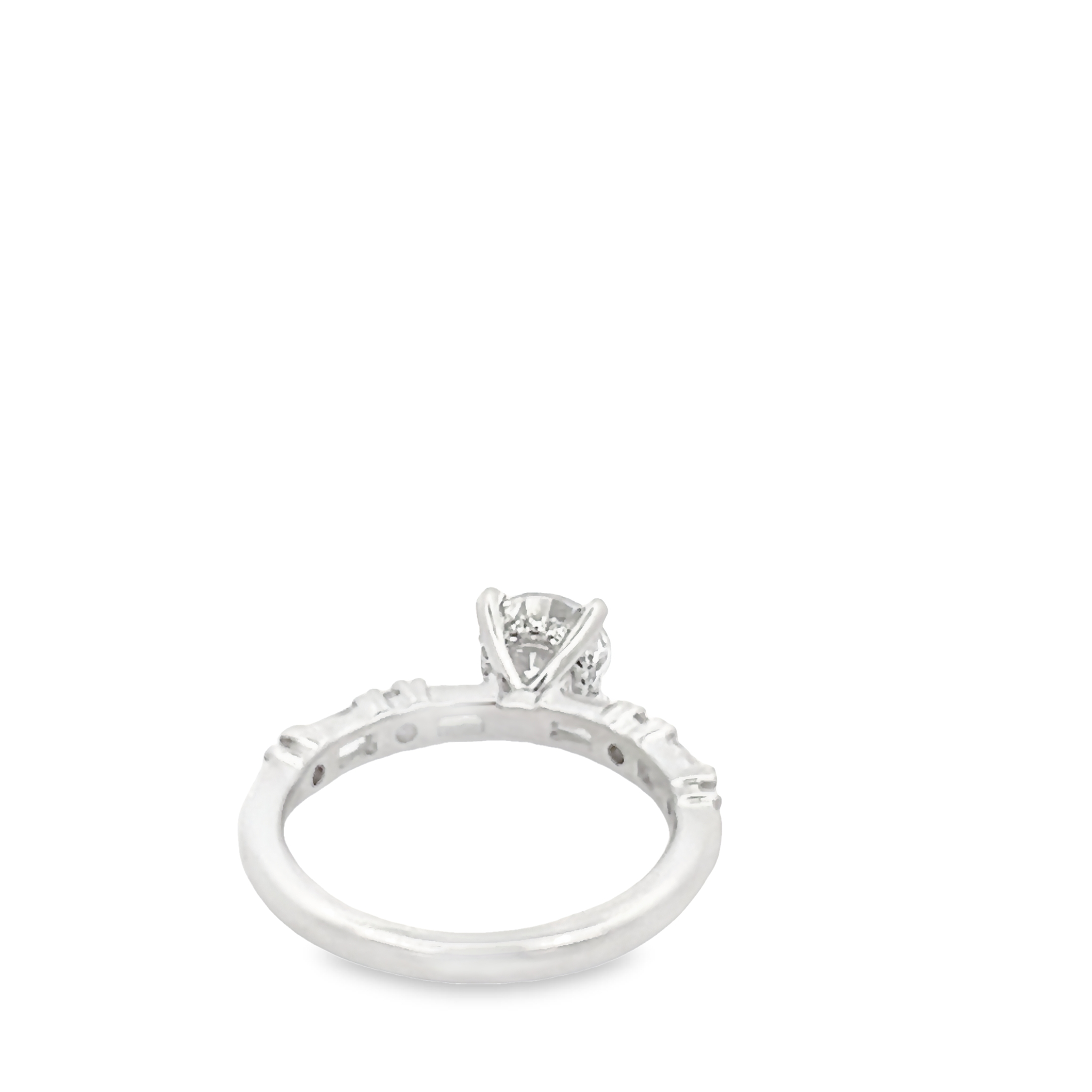 14 Karat White Gold Semi Mount Engagement Ring With 20=0.73 Total Weight Round Brilliant And Baguette  G Vs Diamonds. Size 6.25