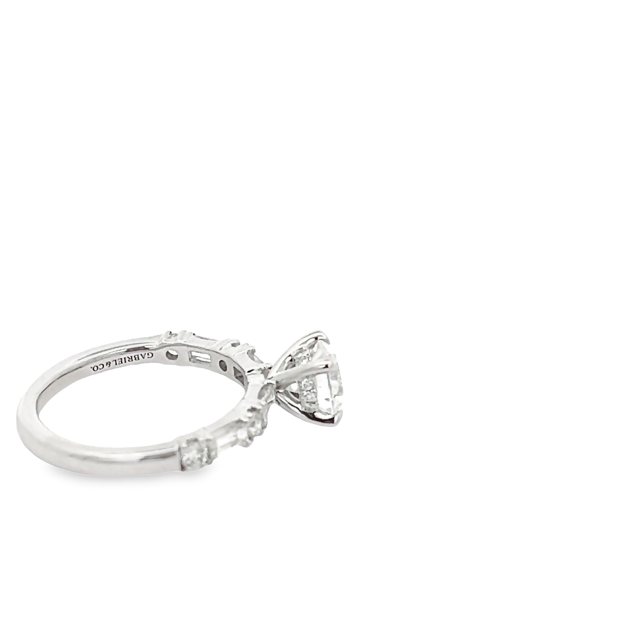 14 Karat White Gold Semi Mount Engagement Ring With 20=0.73 Total Weight Round Brilliant And Baguette  G Vs Diamonds. Size 6.25