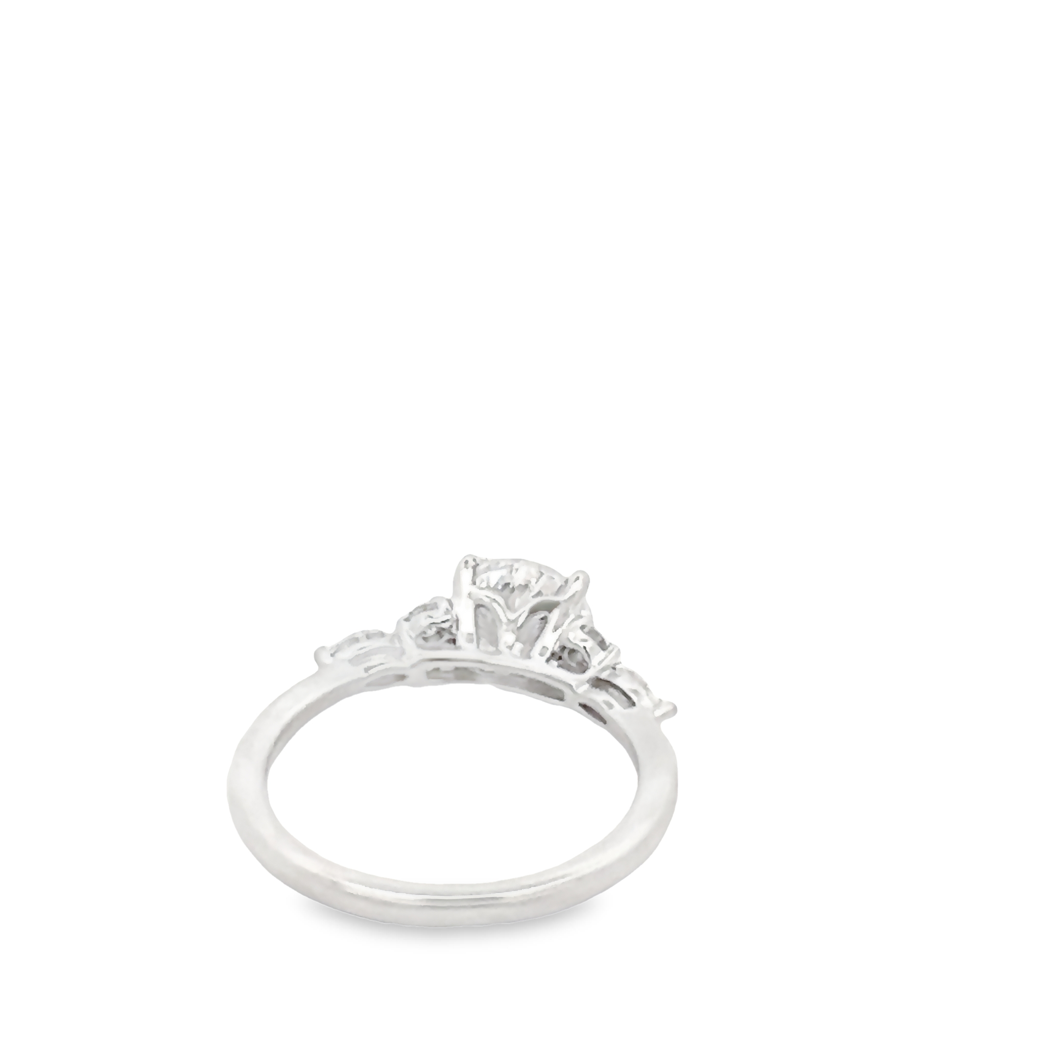 14 Karat White Gold Semi Mount Engagement Ring With 6=0.23 Total Weight Round Brilliant And Marquise G Vs Diamonds. Size 6.5