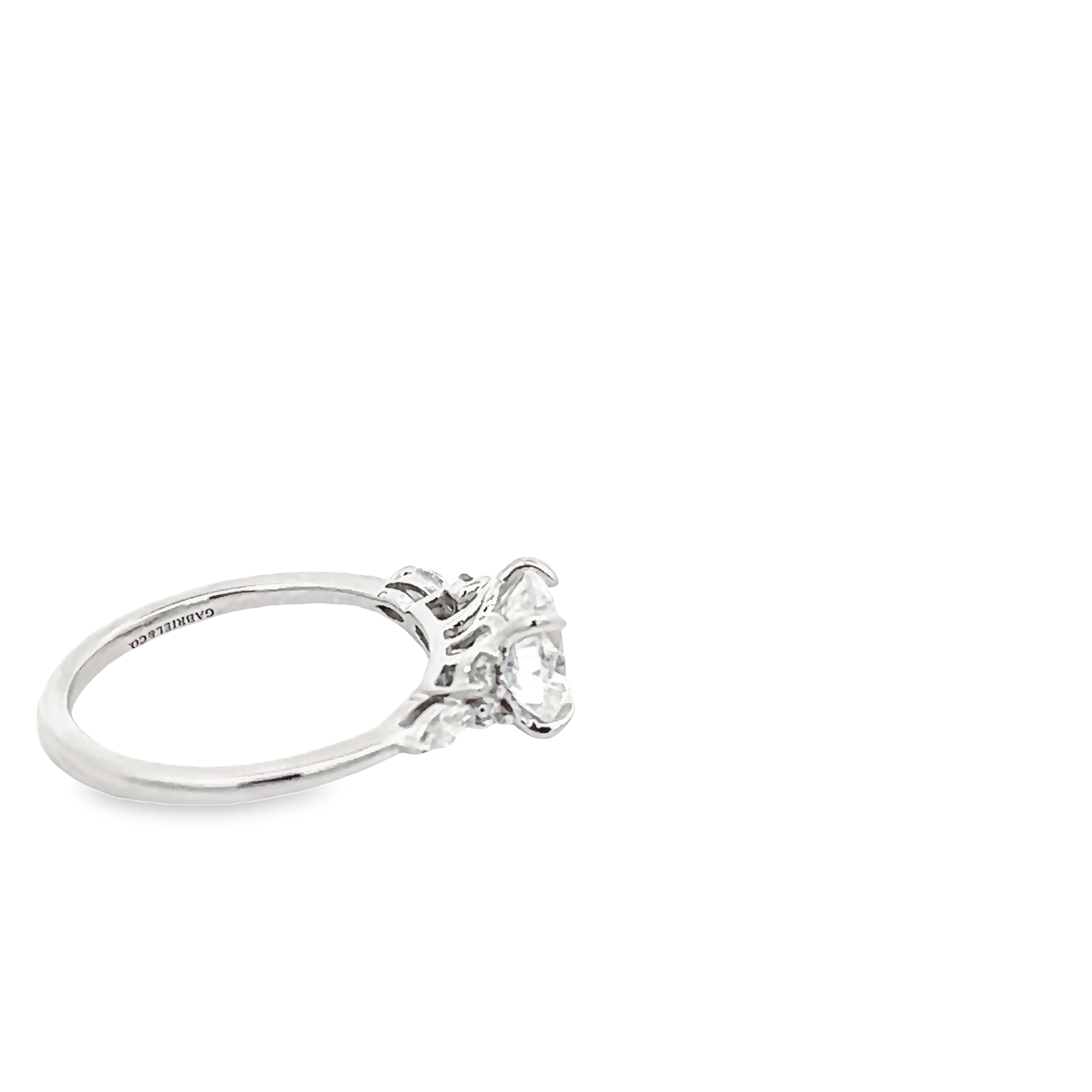 14 Karat White Gold Semi Mount Engagement Ring With 6=0.23 Total Weight Round Brilliant And Marquise G Vs Diamonds. Size 6.5