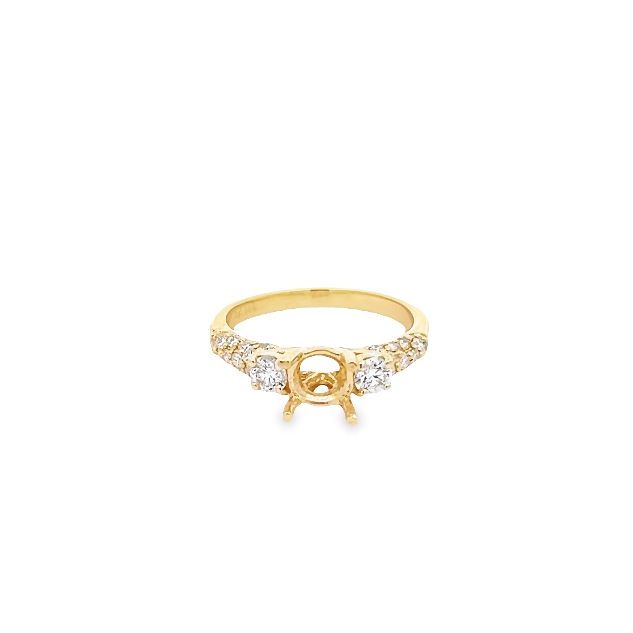 14 Karat Yellow Gold Semi Mount Engagement Ring With 28=0.64 Total Weight Round Brilliant G Vs Diamonds. Size 6