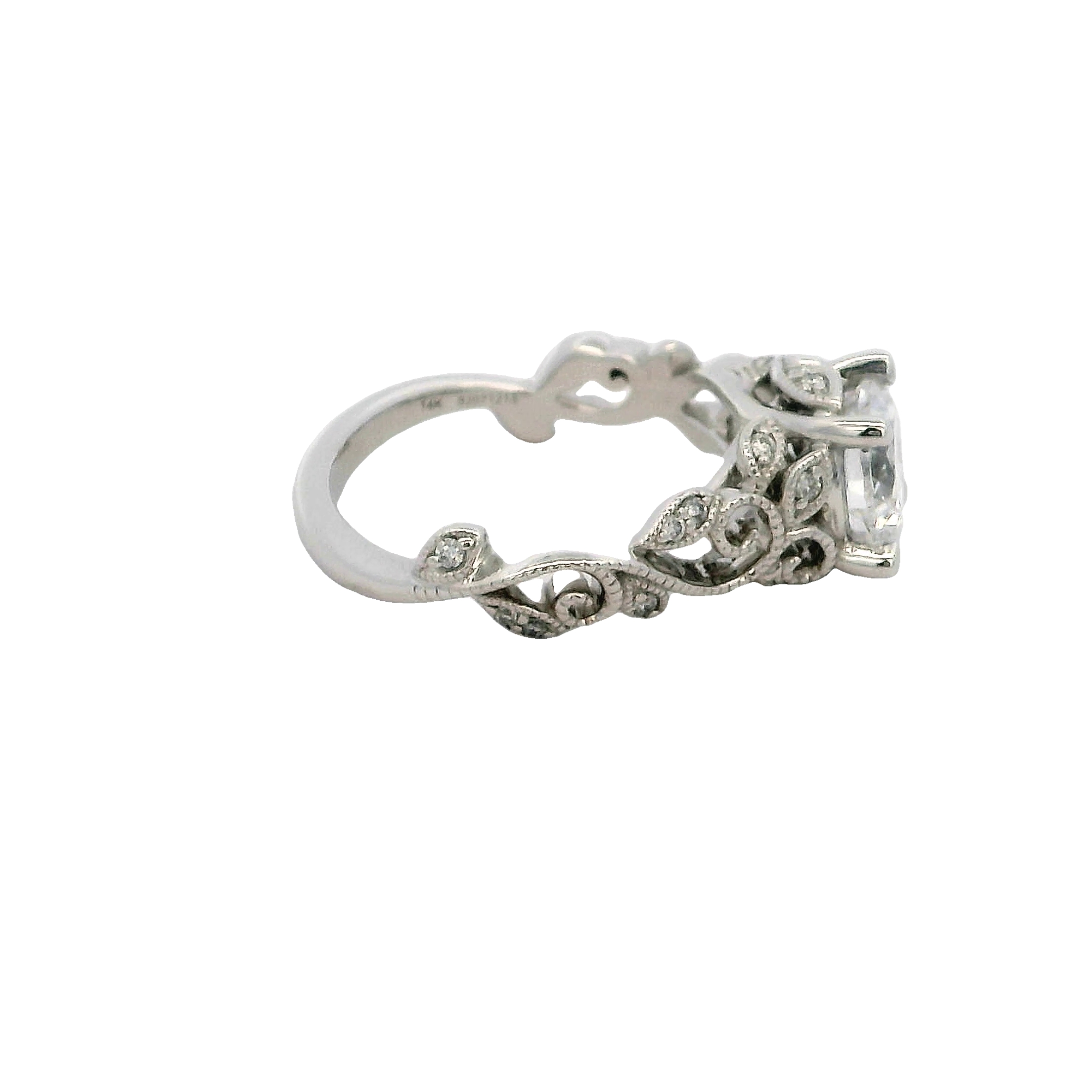14k White Gold Vintage Inspired Diamond Engagement Ring