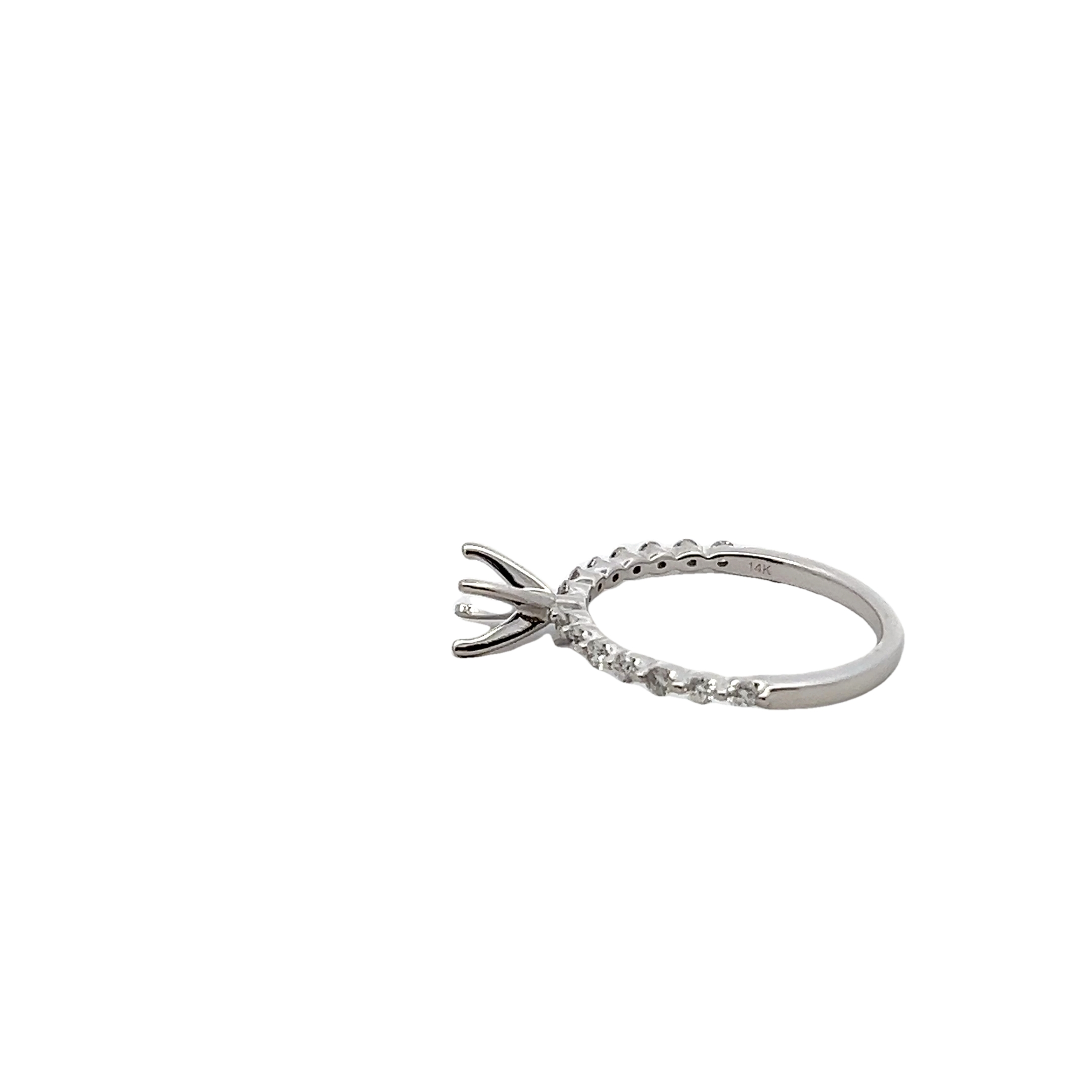14k White Gold Shared Prong Semi Mount Ring