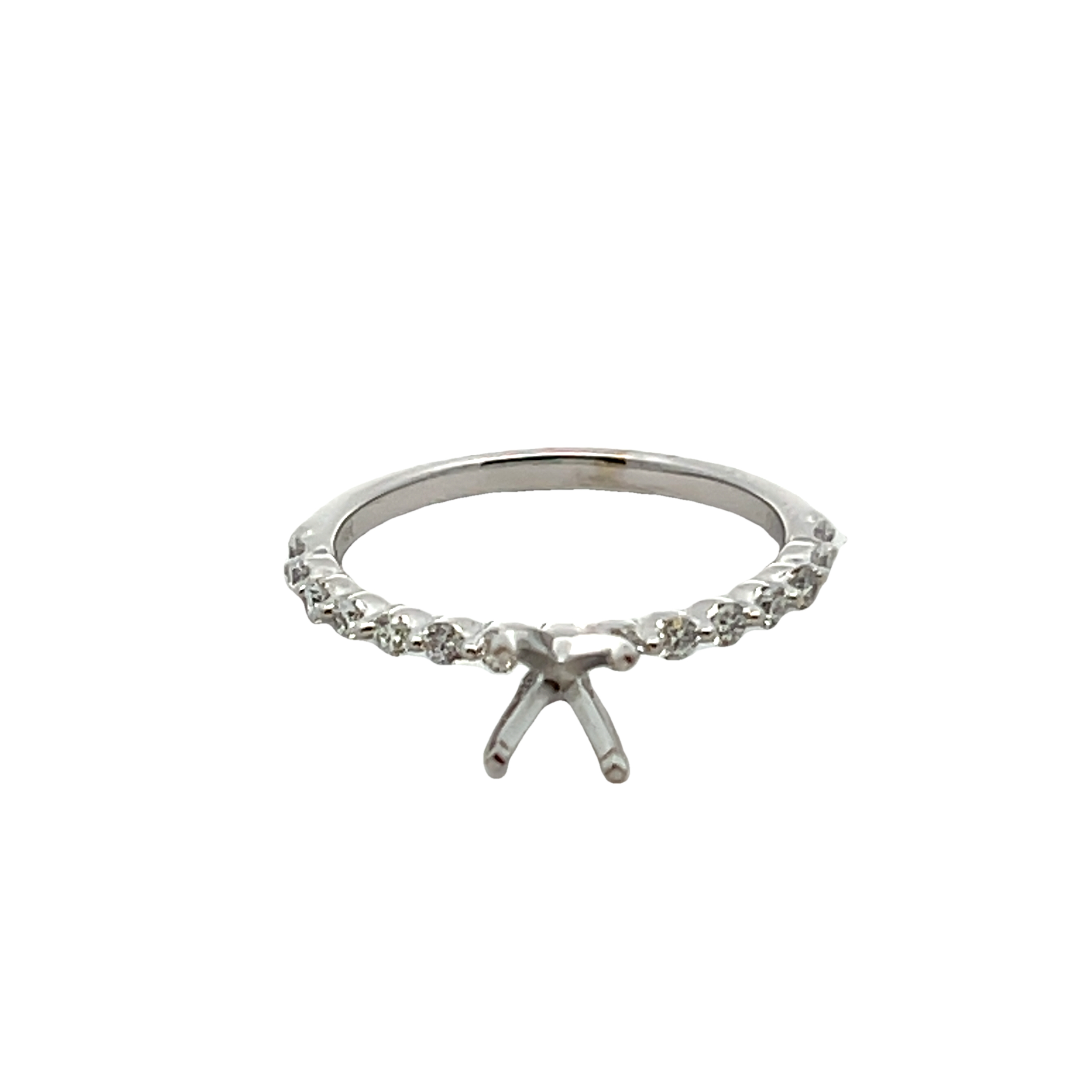 14k White Gold Shared Prong Semi Mount Ring