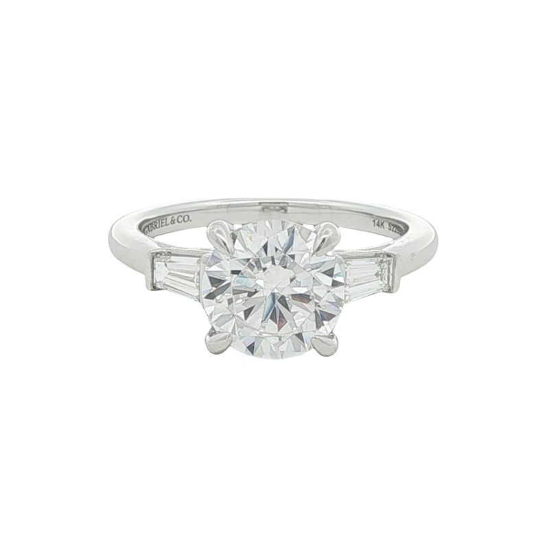 14k White Gold And Baguette Engagement Ring Setting
