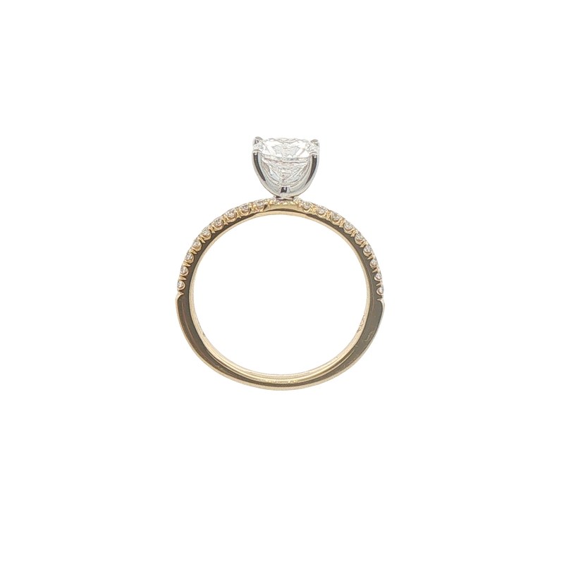 Lady's Two Tone 14 Karat Solitaire Small Accents Ring Size 6.5 Weight 1.8 18 = 0.21twt Round Brilliant G Vs Diamonds