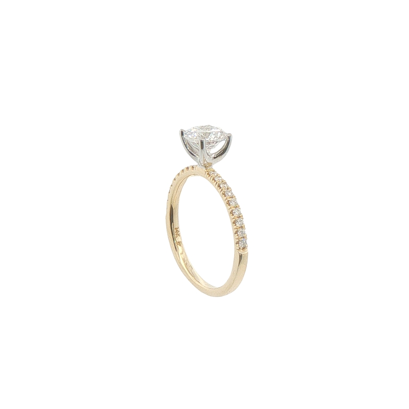 Lady's Two Tone 14 Karat Solitaire Small Accents Ring Size 6.5 Weight 1.8 18 = 0.21twt Round Brilliant G Vs Diamonds