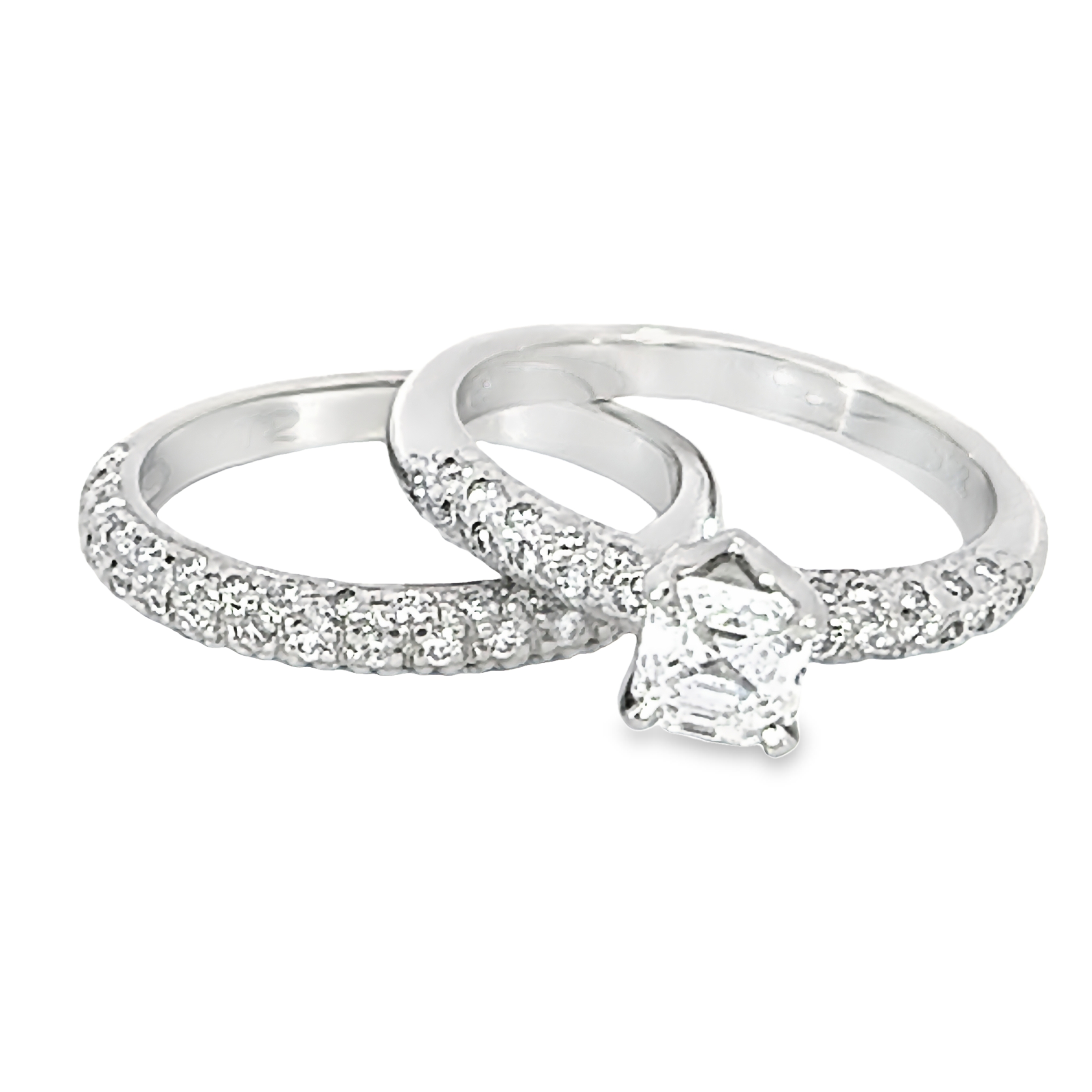 Platinum Wedding Set Size 6.5 With One 0.80Ct Emerald F VS1 Diamond And 77=0.77ctw Round Brilliant G VS Diamonds  dwt: 6