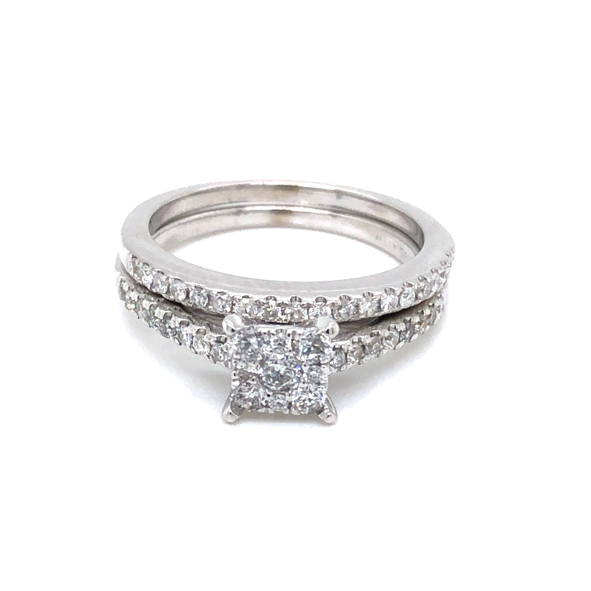 14 Karat white gold wedding set Size 6 with 43=0.75Tw Round Brilliant G SI Diamonds