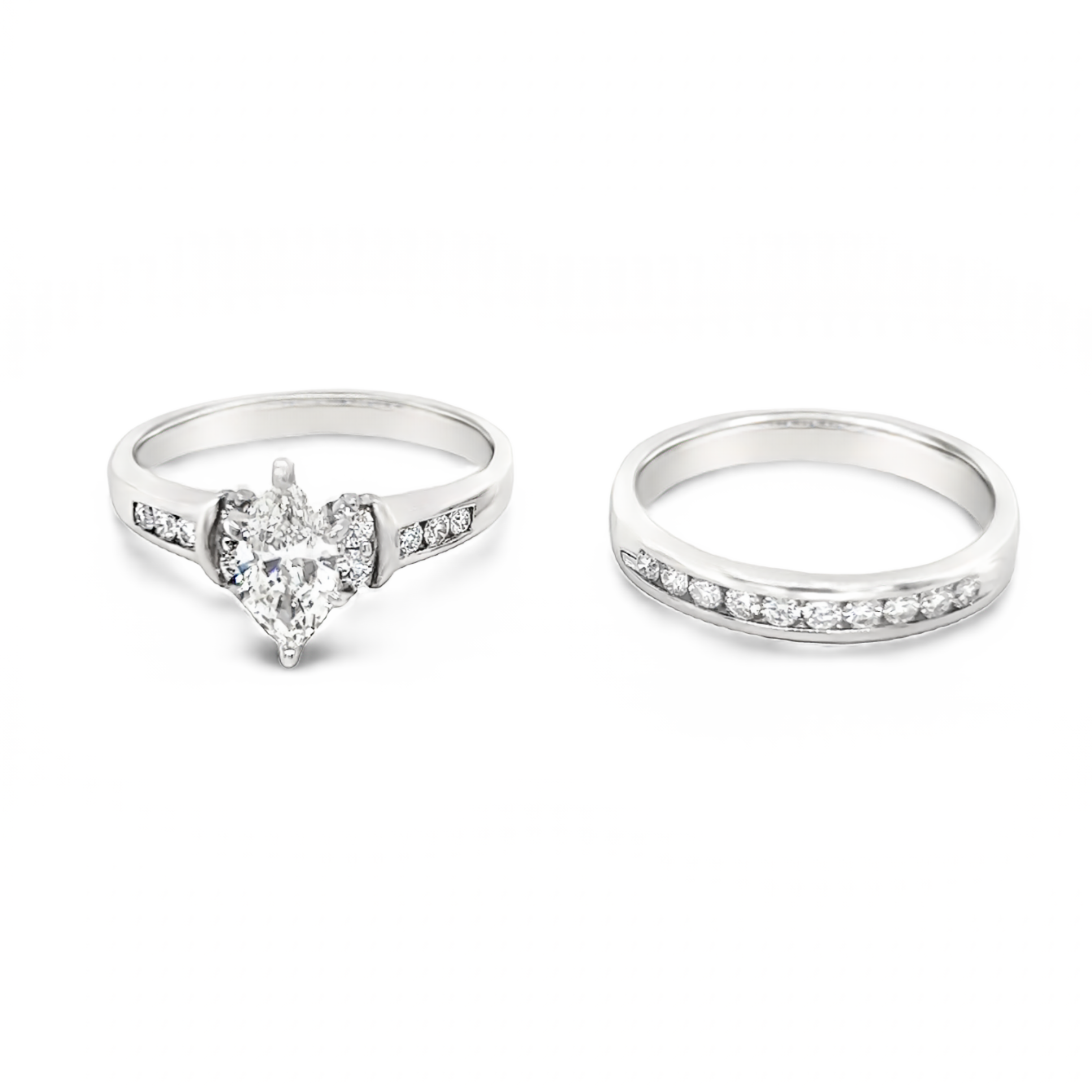 14 Karat white gold Wedding Set With One 0.75ct Marquise G VS2 Diamond &  20=0.50tw Round Brilliant G VS Diamonds