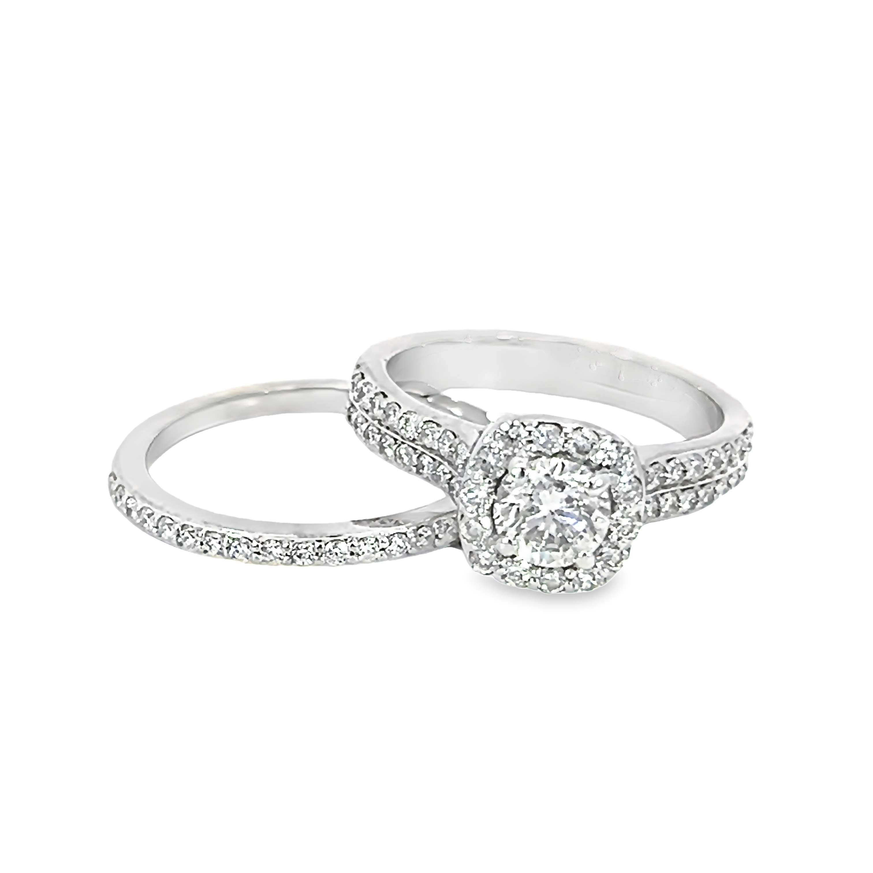 14k White Gold Cushion Halo Wedding Set