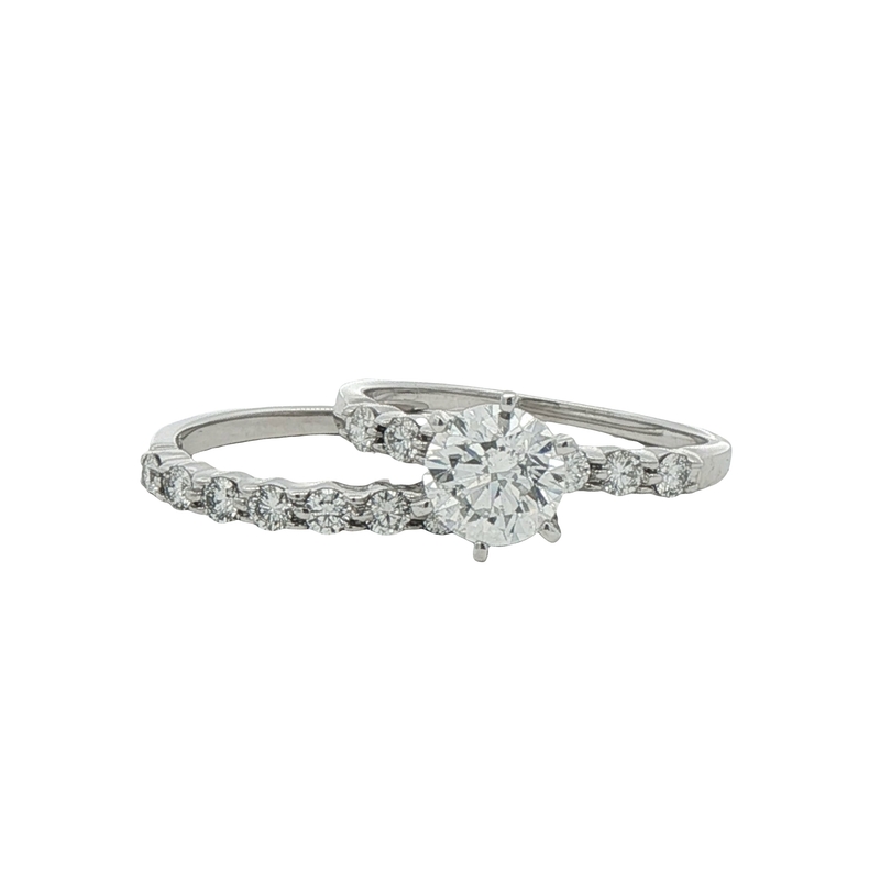 14k White Gold Engagement Ring And Matching Band