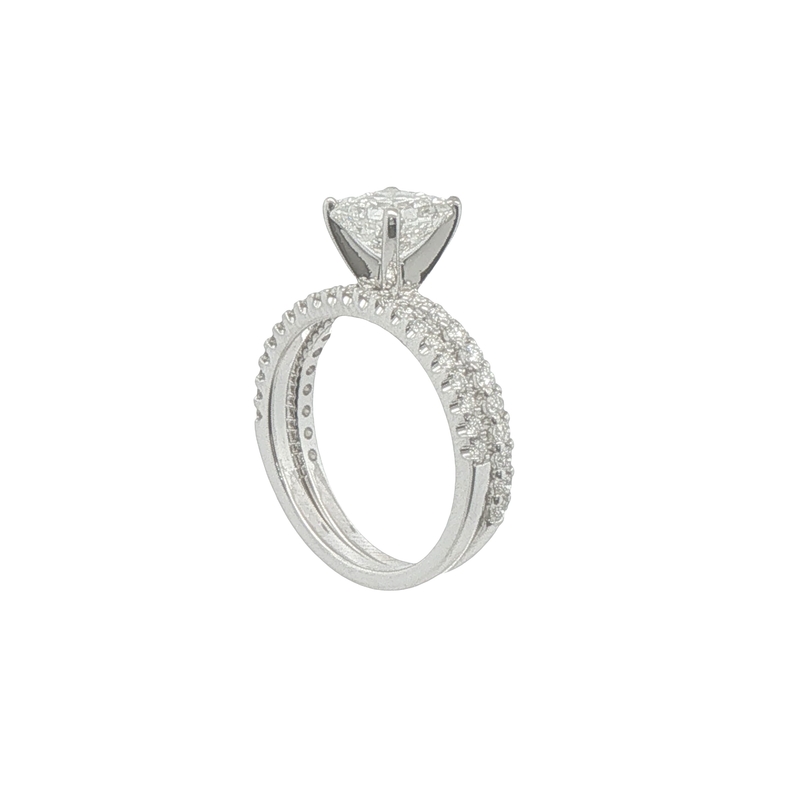 Lady's White 14 Karat Wedding Set.  One 1.51ct Radiant I Si2 Diamond, Gia 6371990895 With
41 = 0.70twt Round Brilliant G Vs Diamonds Are Set In Engagement Ring & Wedding Band.