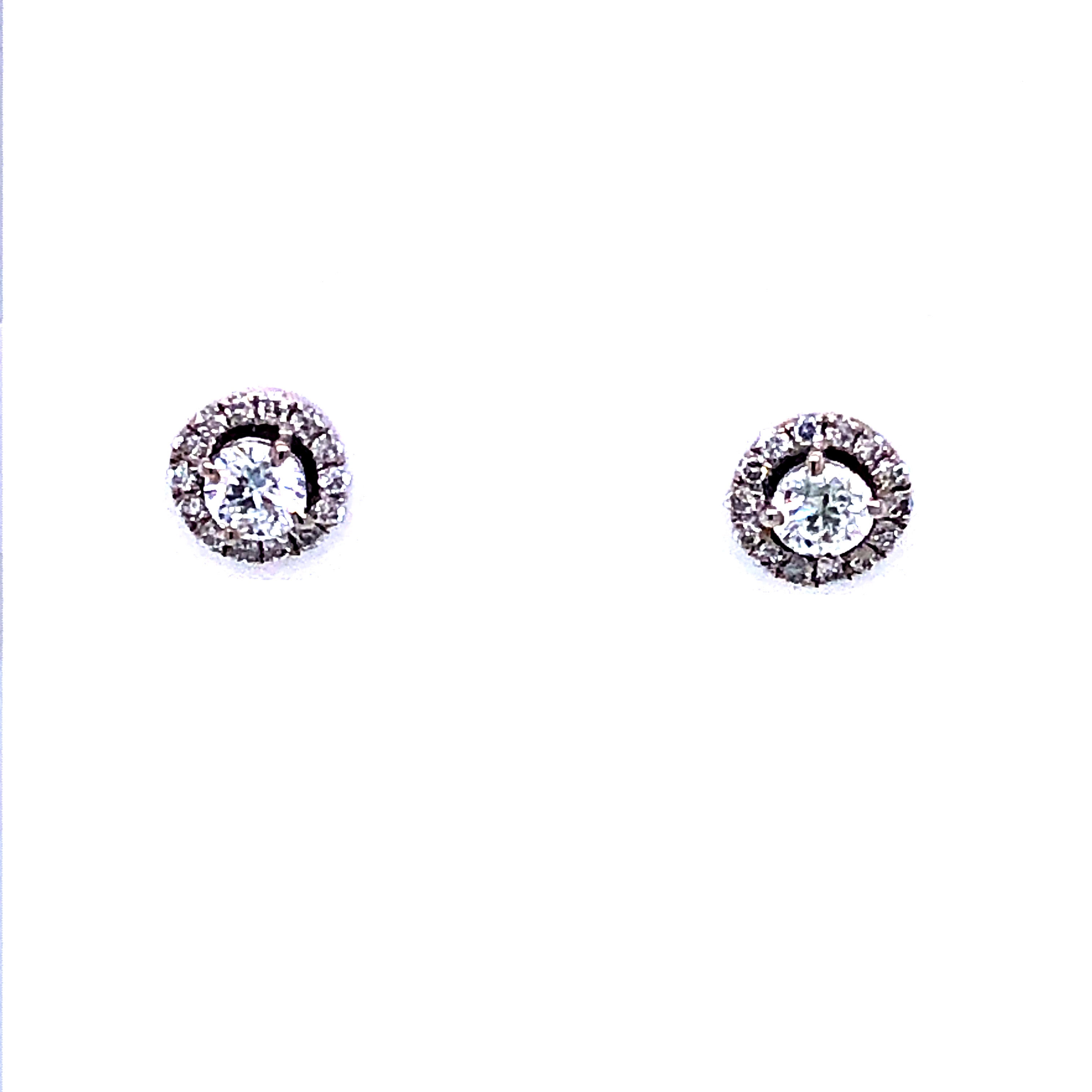 White 14 Karat Diamond Halo Stud Earrings With 2=0.15Tw Round Brilliant G I Diamonds And 28=0.15Tw Round Brilliant G I Diamonds