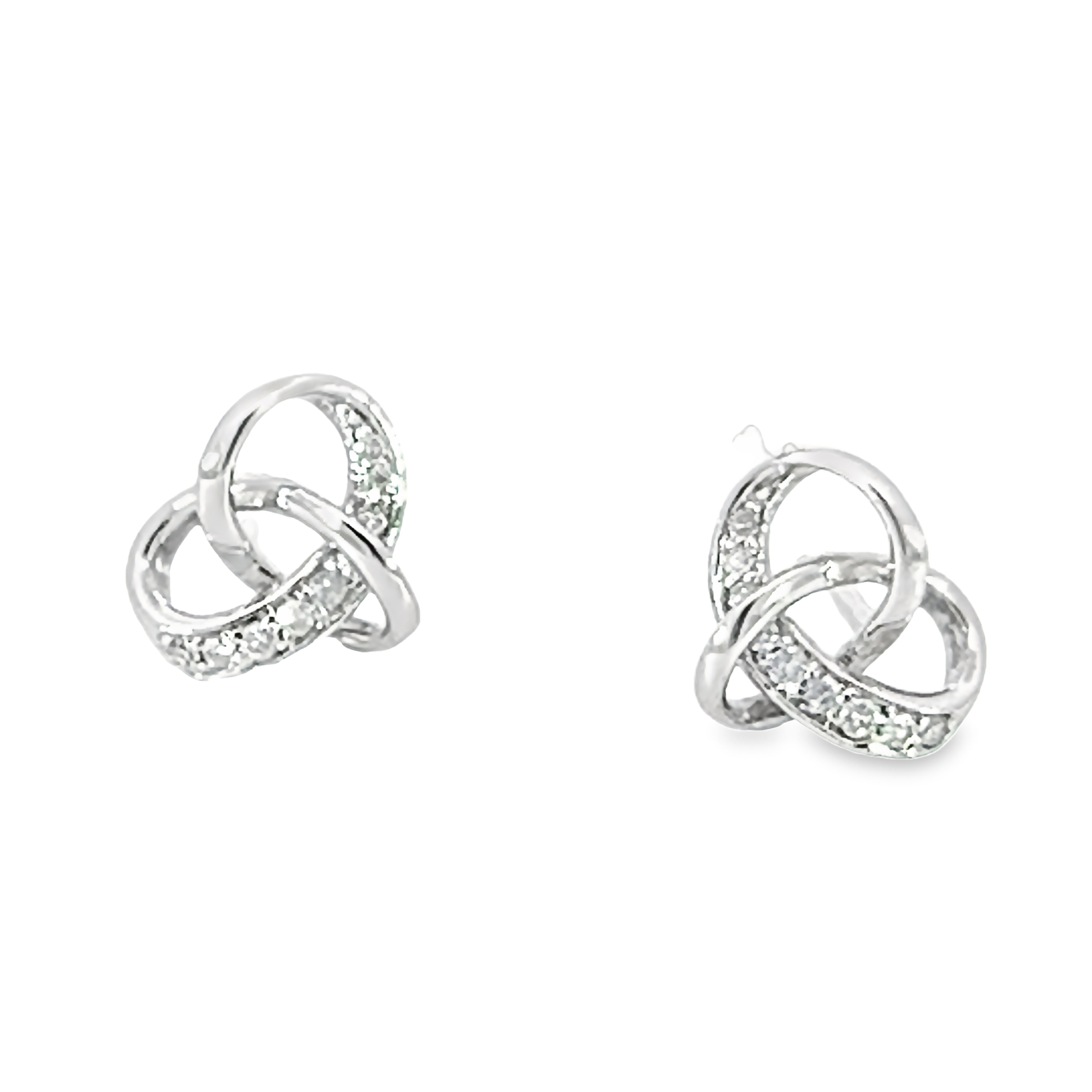 White 14 Karat Open Knot Earrings With 18=0.09Tw Single Cut G SI Diamonds