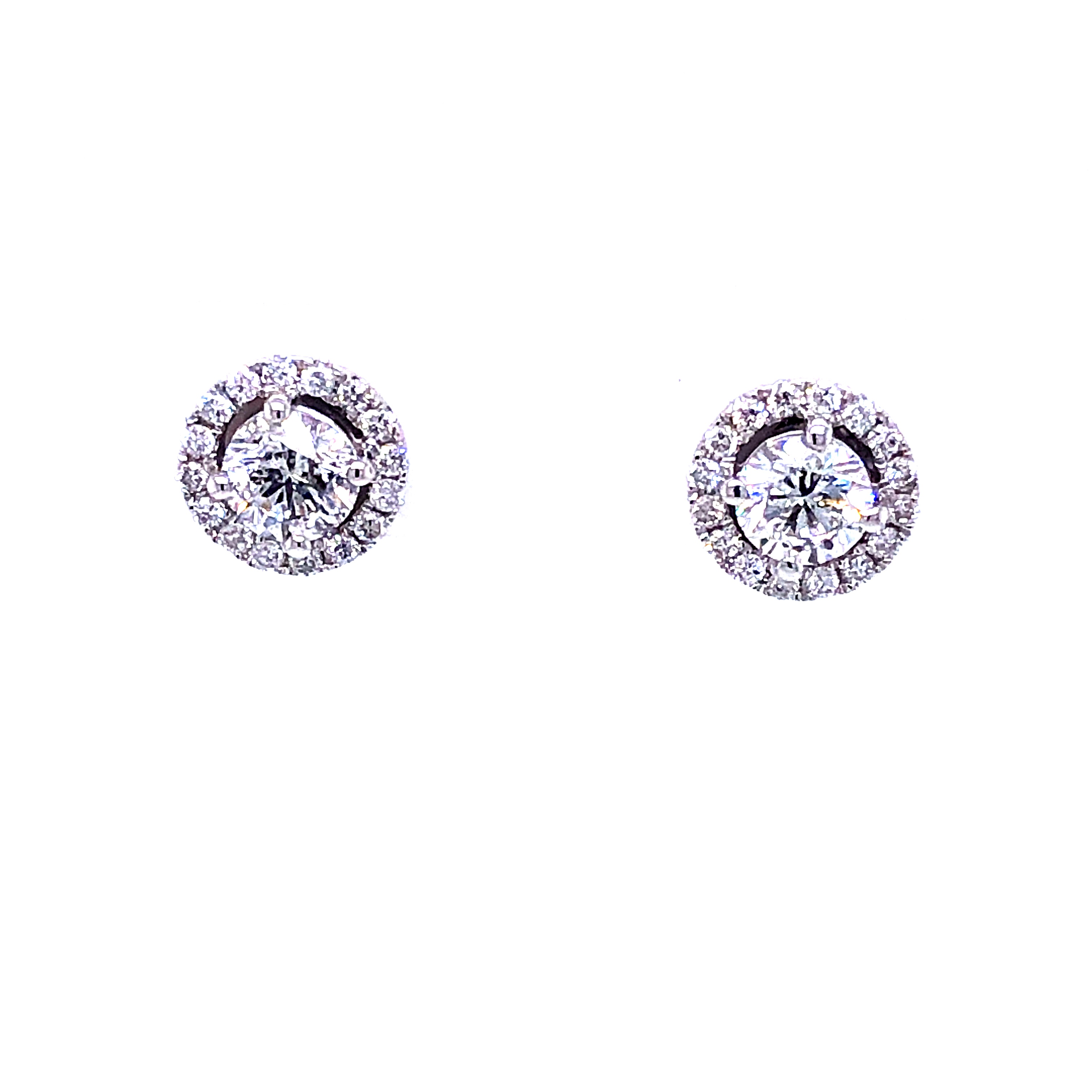 White 14 Karat Halo Stud Earrings With 2=0.86Tw Round Brilliant G I Diamonds And 34=0.22Tw Round Brilliant G I Diamonds