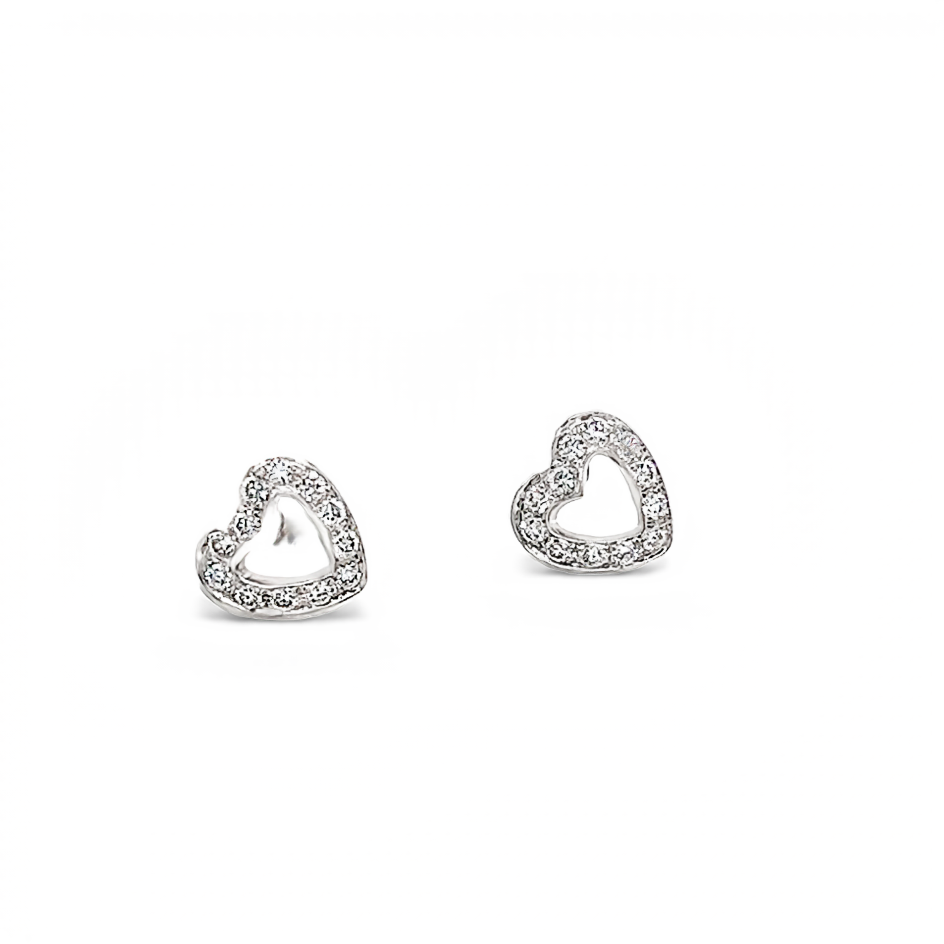 White 14 Karat Open Heart Diamond Earrings With 24=0.25Tw Round Brilliant G VS Diamonds  Dwt: 0.53