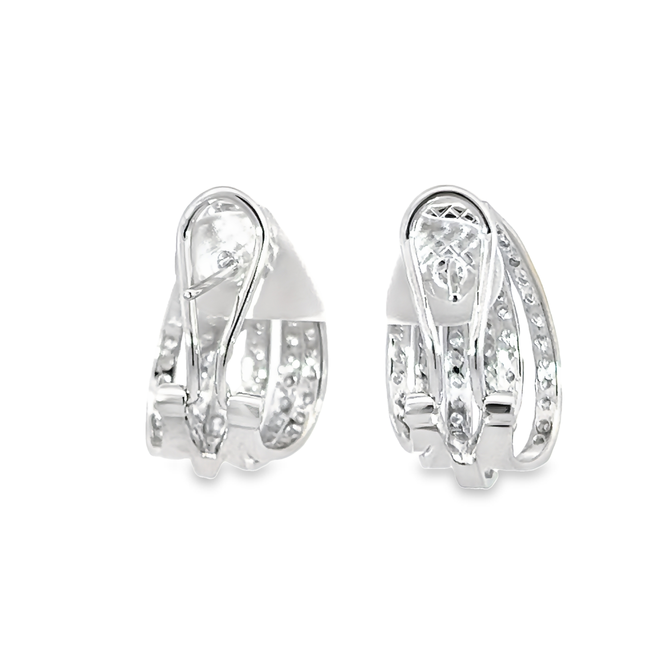 14k White Gold Diamond Hoop Earrings