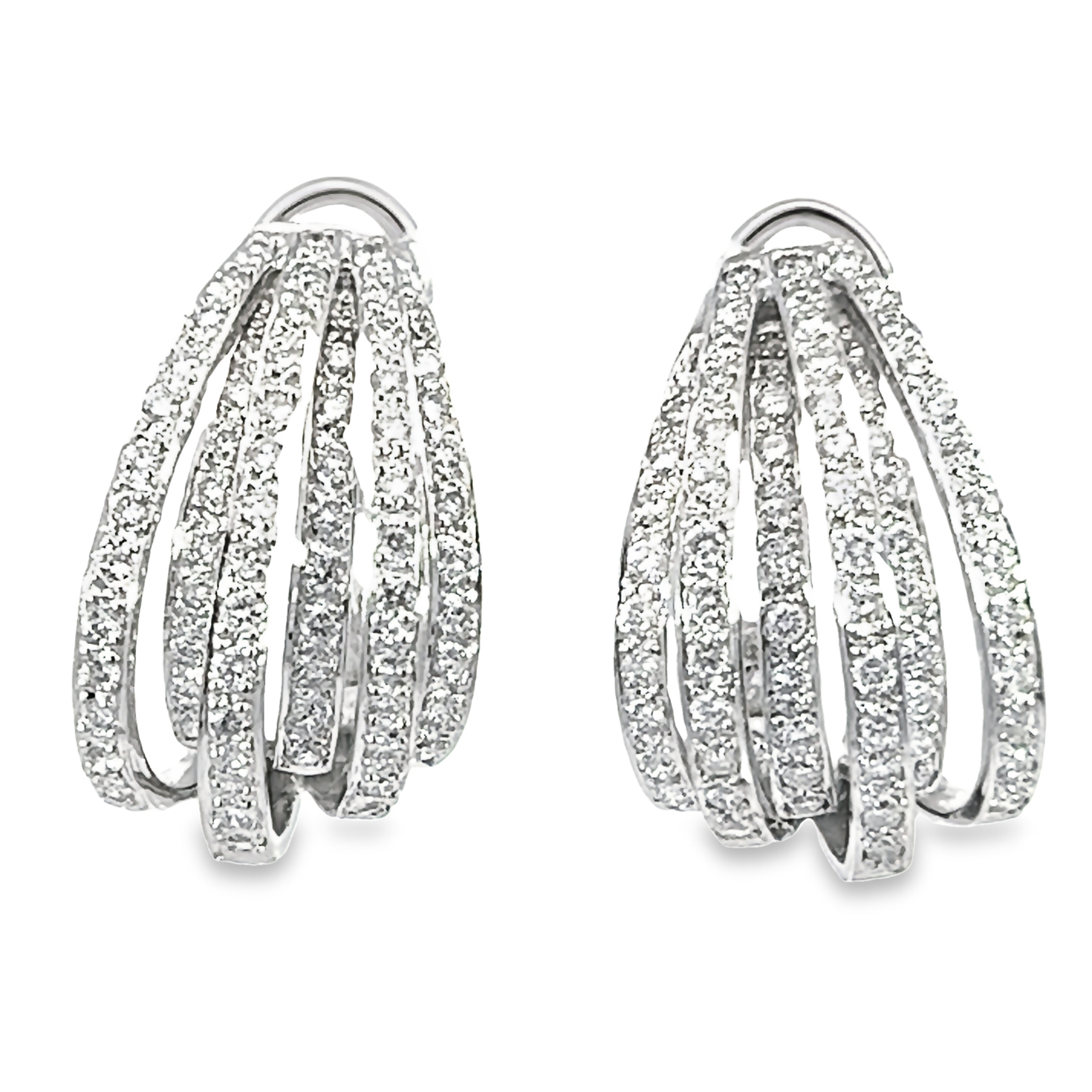 White 14 Karat Multi Hoop Earrings with 134=2.80tw Round Brilliant G VS Diamonds