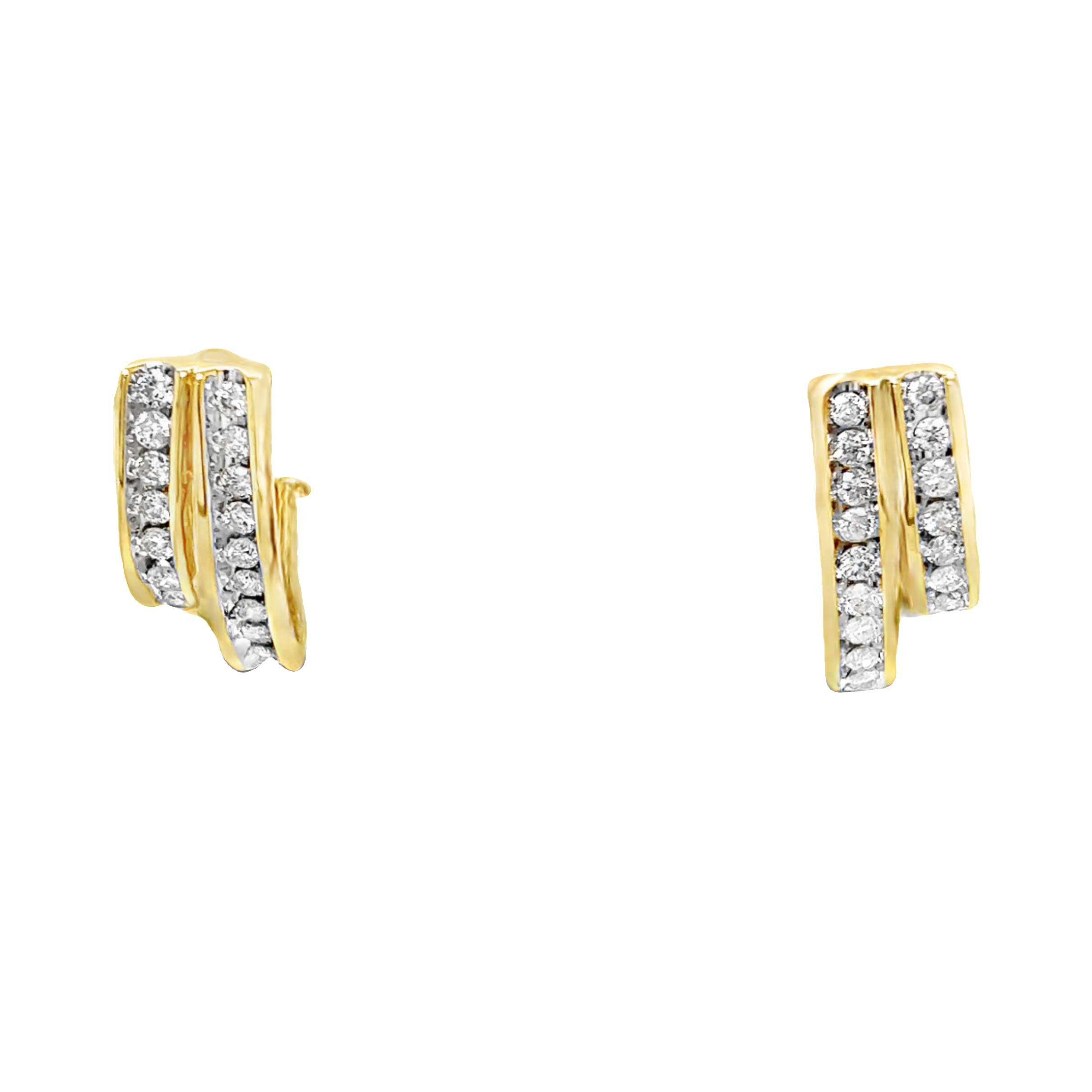 Yellow 14 Karat Double Half Hoop Diamond Earrings with 34=1.00tw Round Brilliant G I Diamonds
