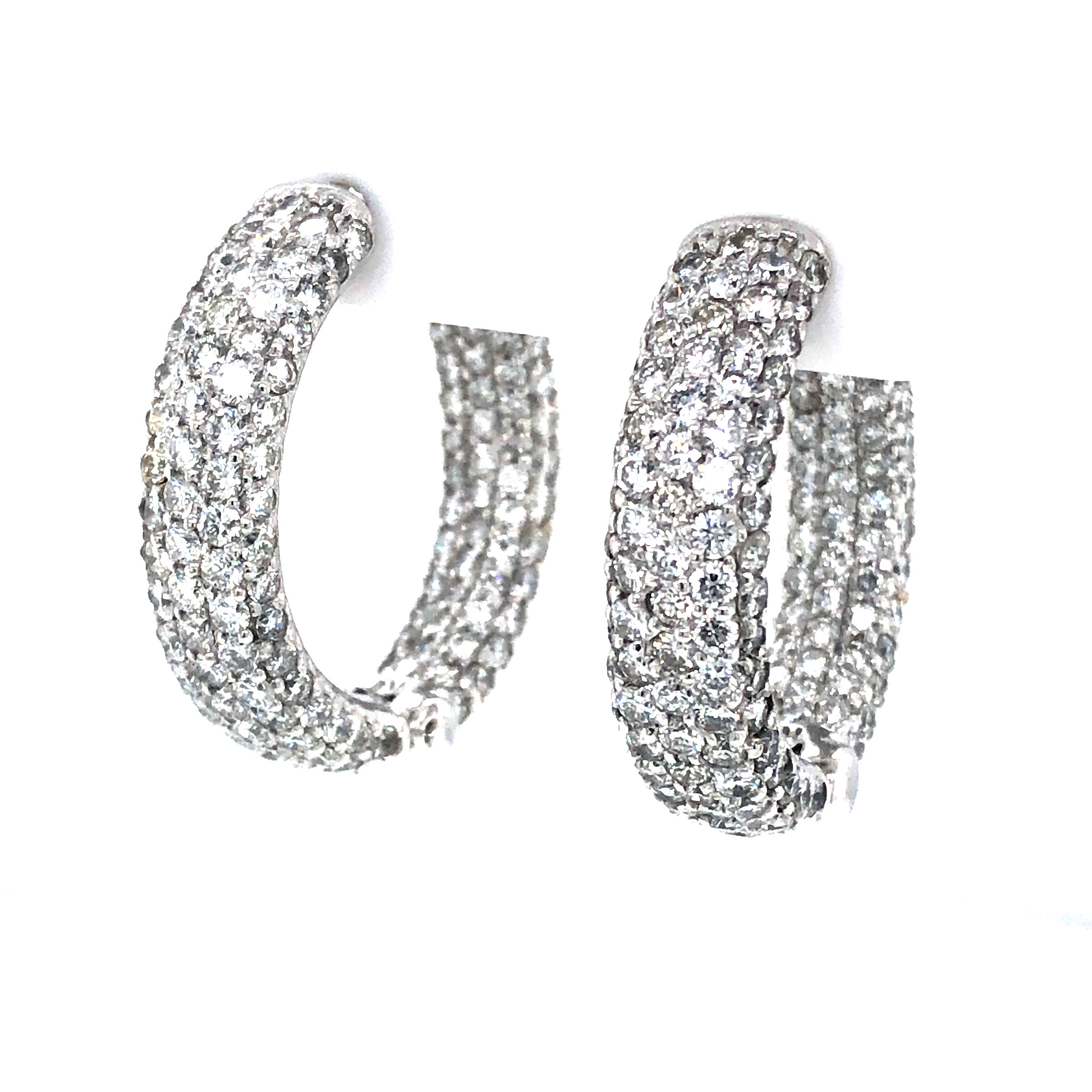 14k White Gold Diamond Hoop Earrings