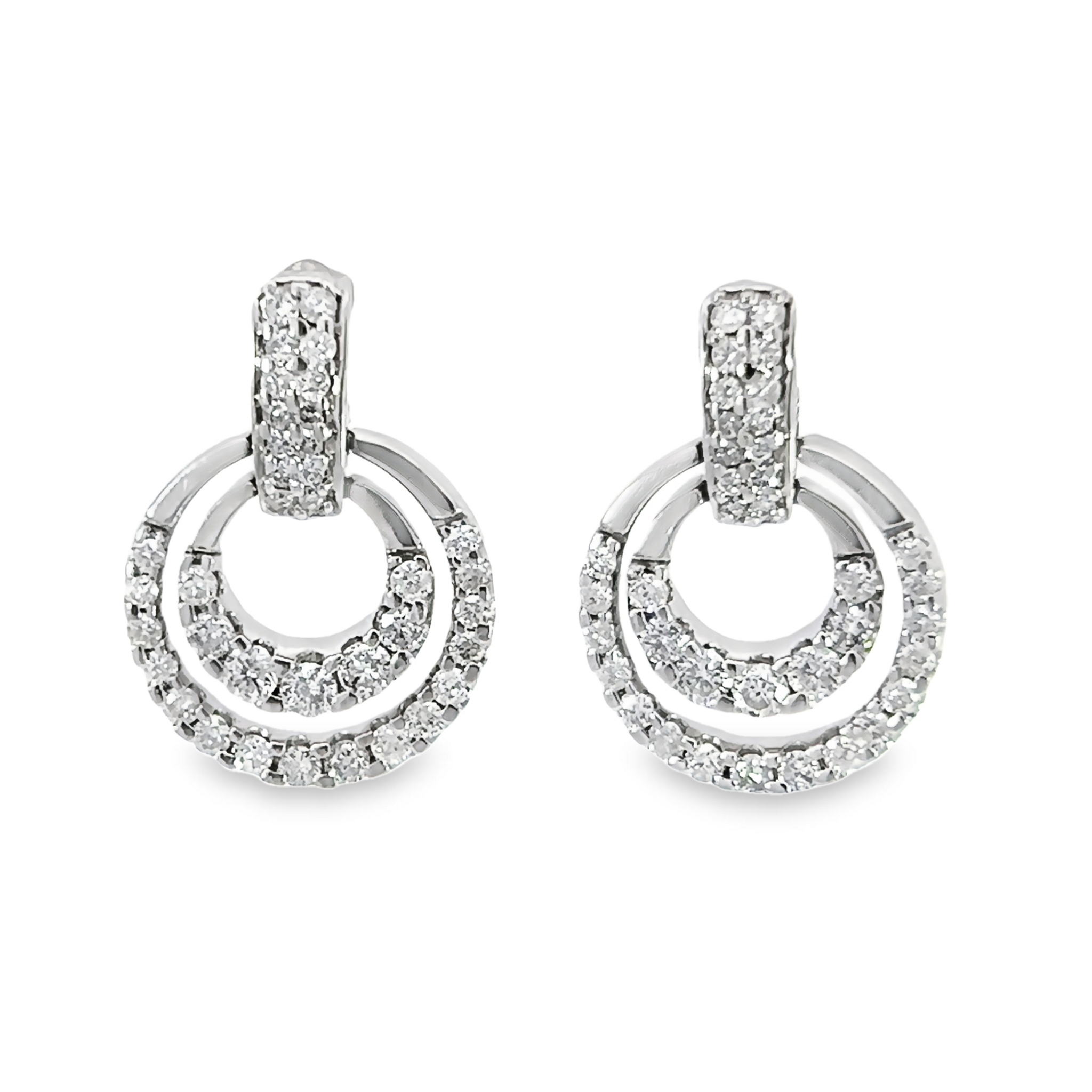 14k White Gold Diamond Circle Earrings