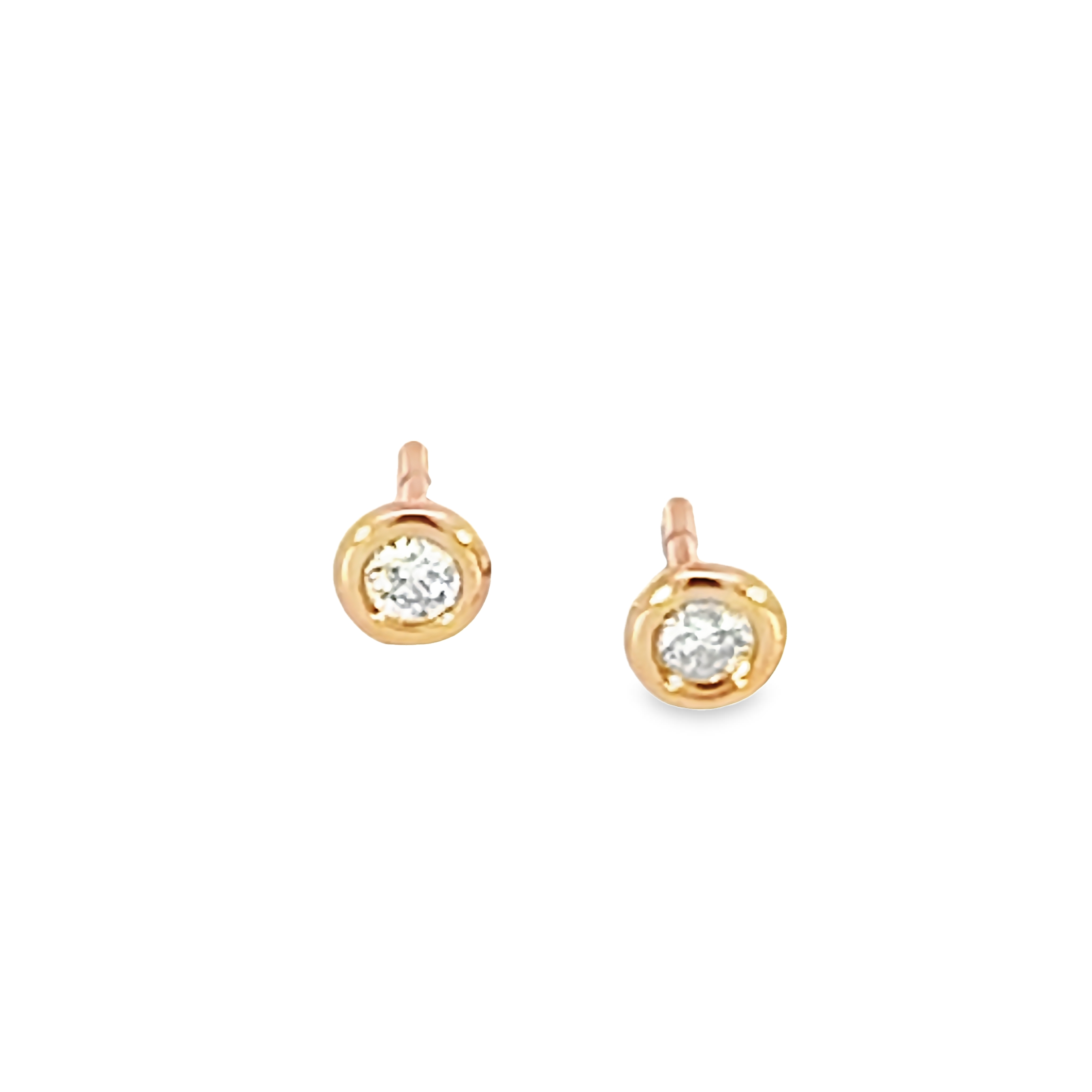 Rose 14 Karat Bezel Stud Earrings with 2=0.10tw Round Brilliant G I Diamonds