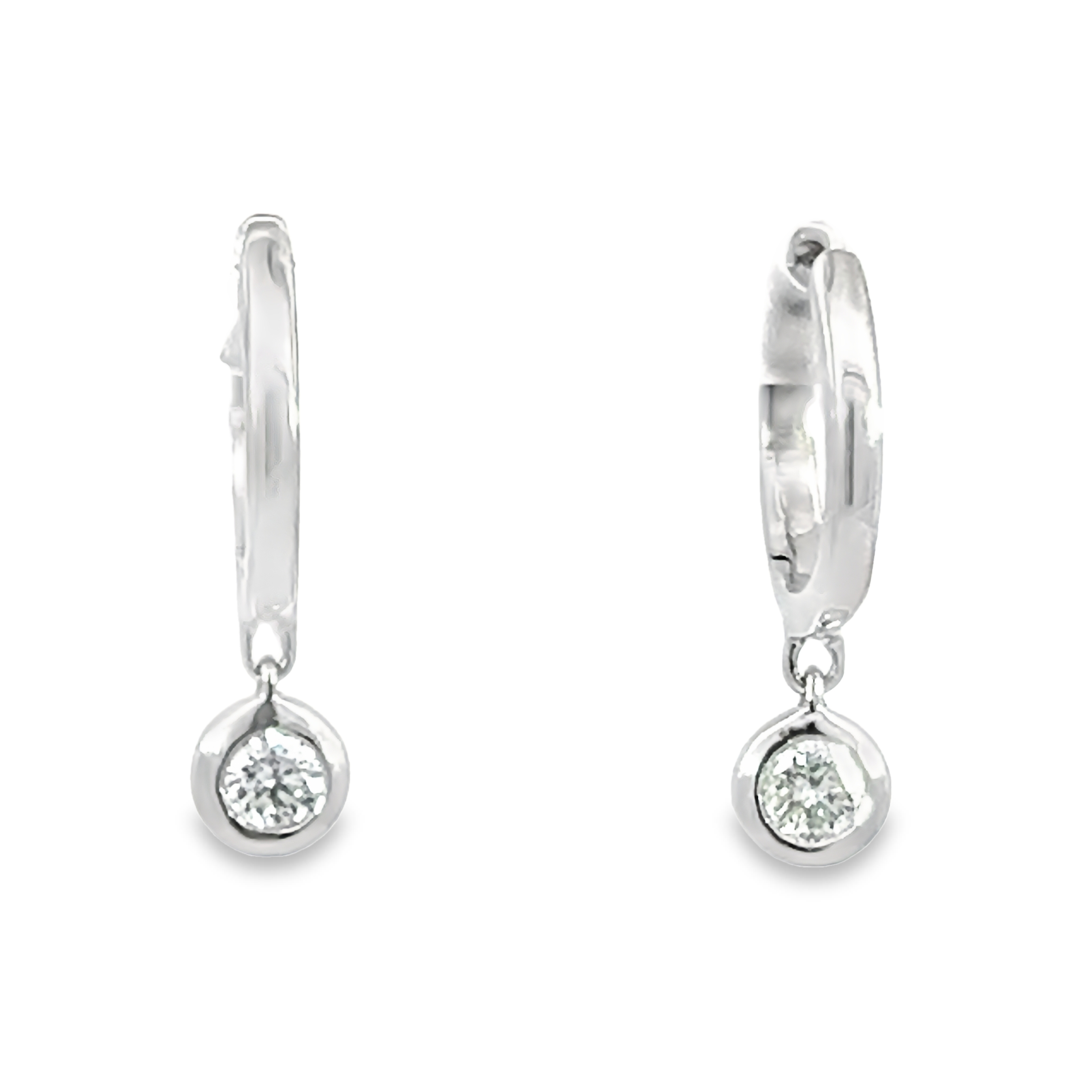 14k White Gold Diamond Dangle Hoop Earrings