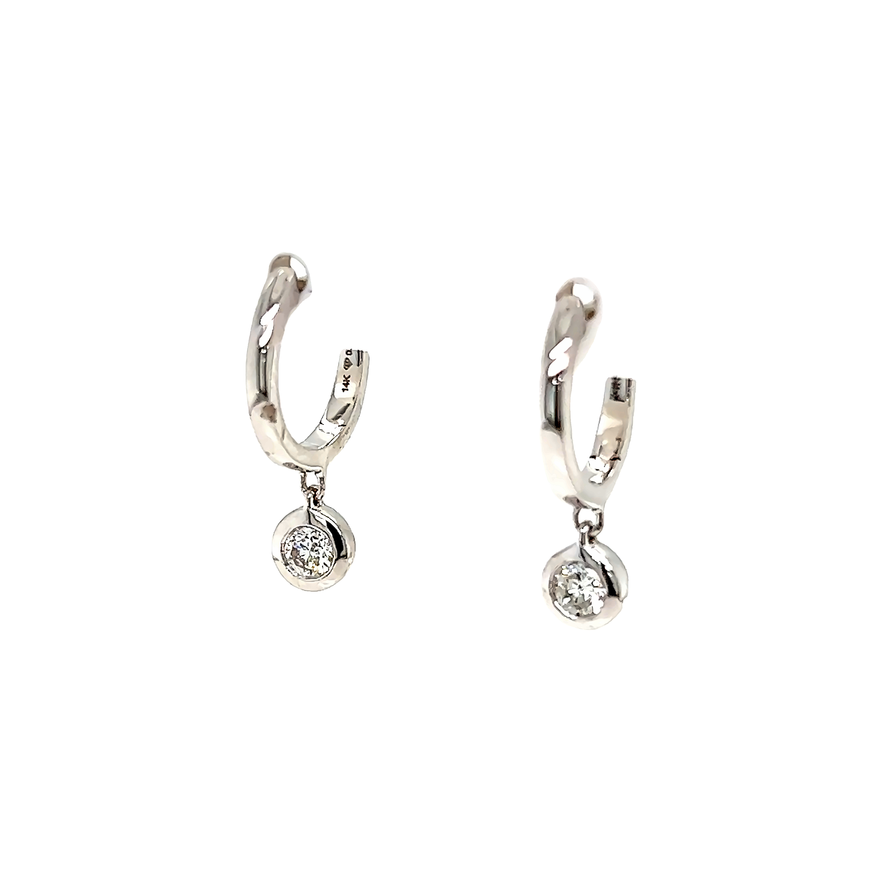 White 14 Karat Diamond Dangle Earrings with 2=0.30tw Round Brilliant G I Diamonds