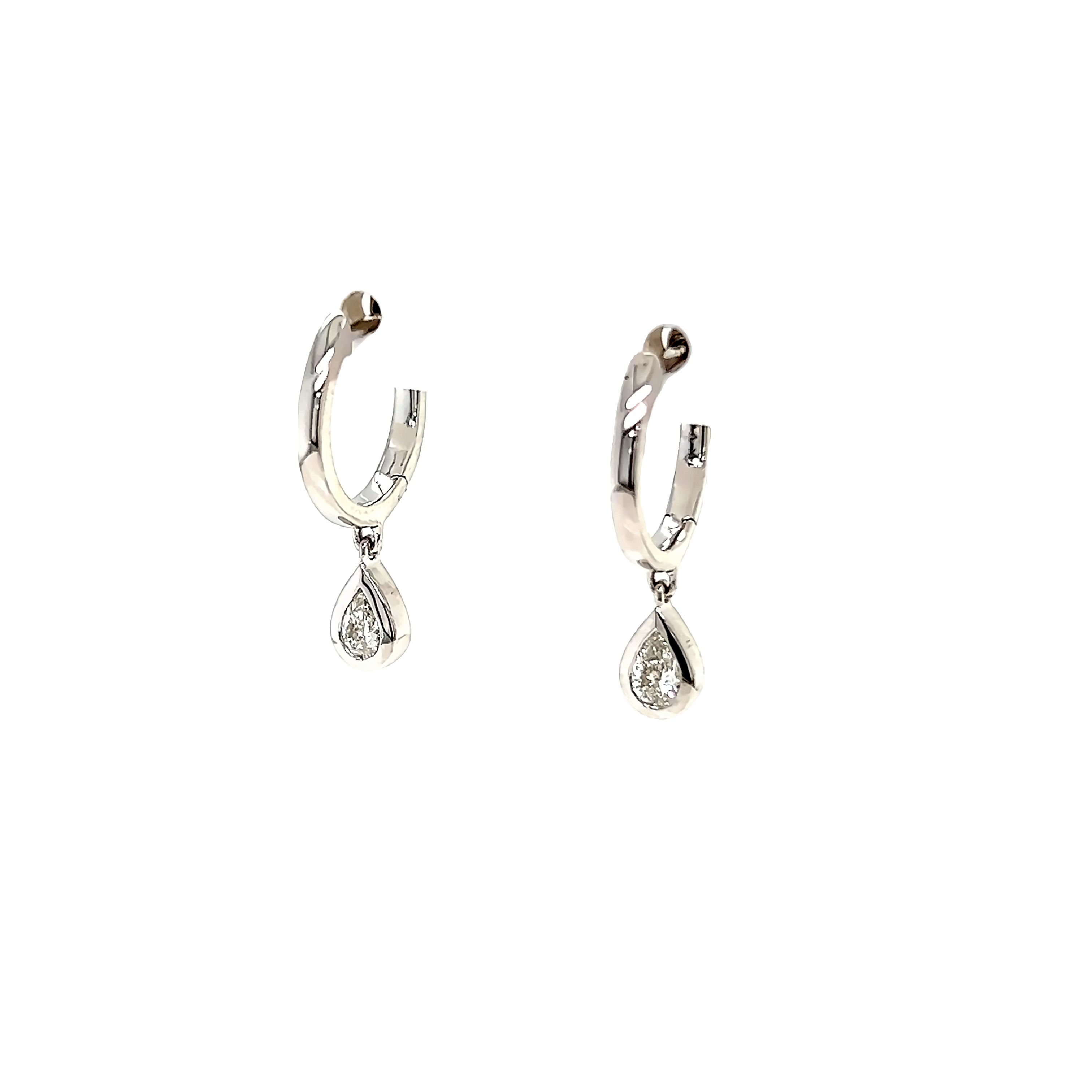 14 Karat white gold diamond dangle earrings with 2=0.30 total weight pear G I Diamonds