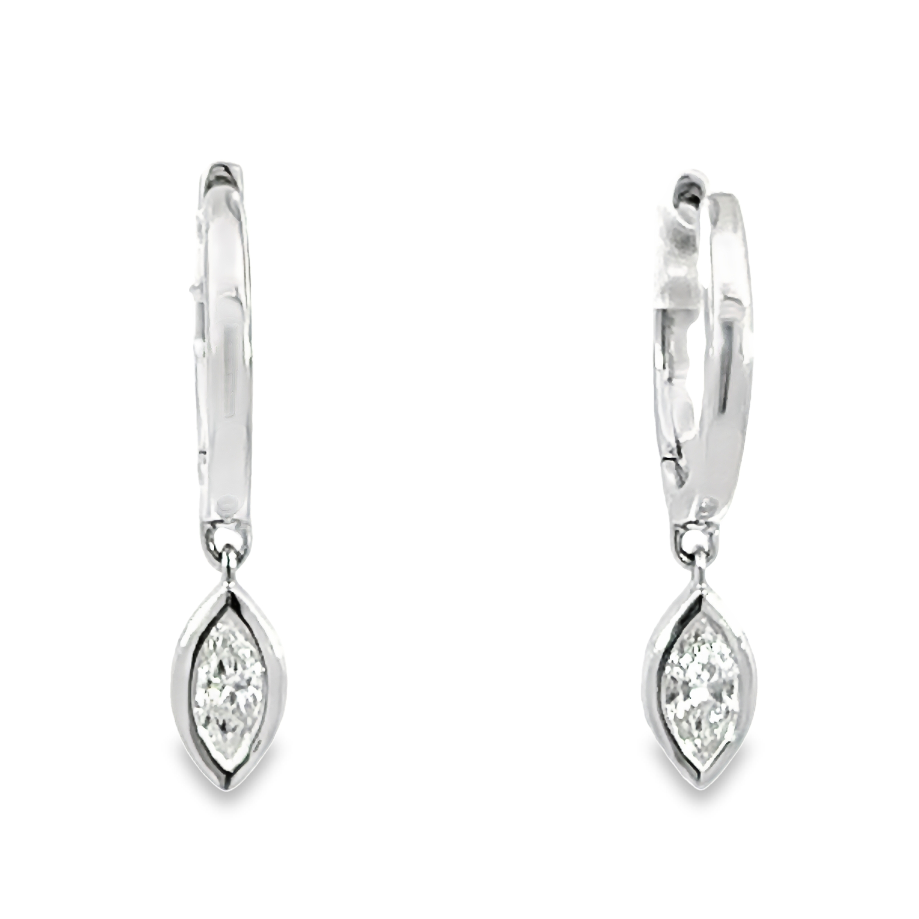 14k White Gold Diamond Hoop Dangle Earrings