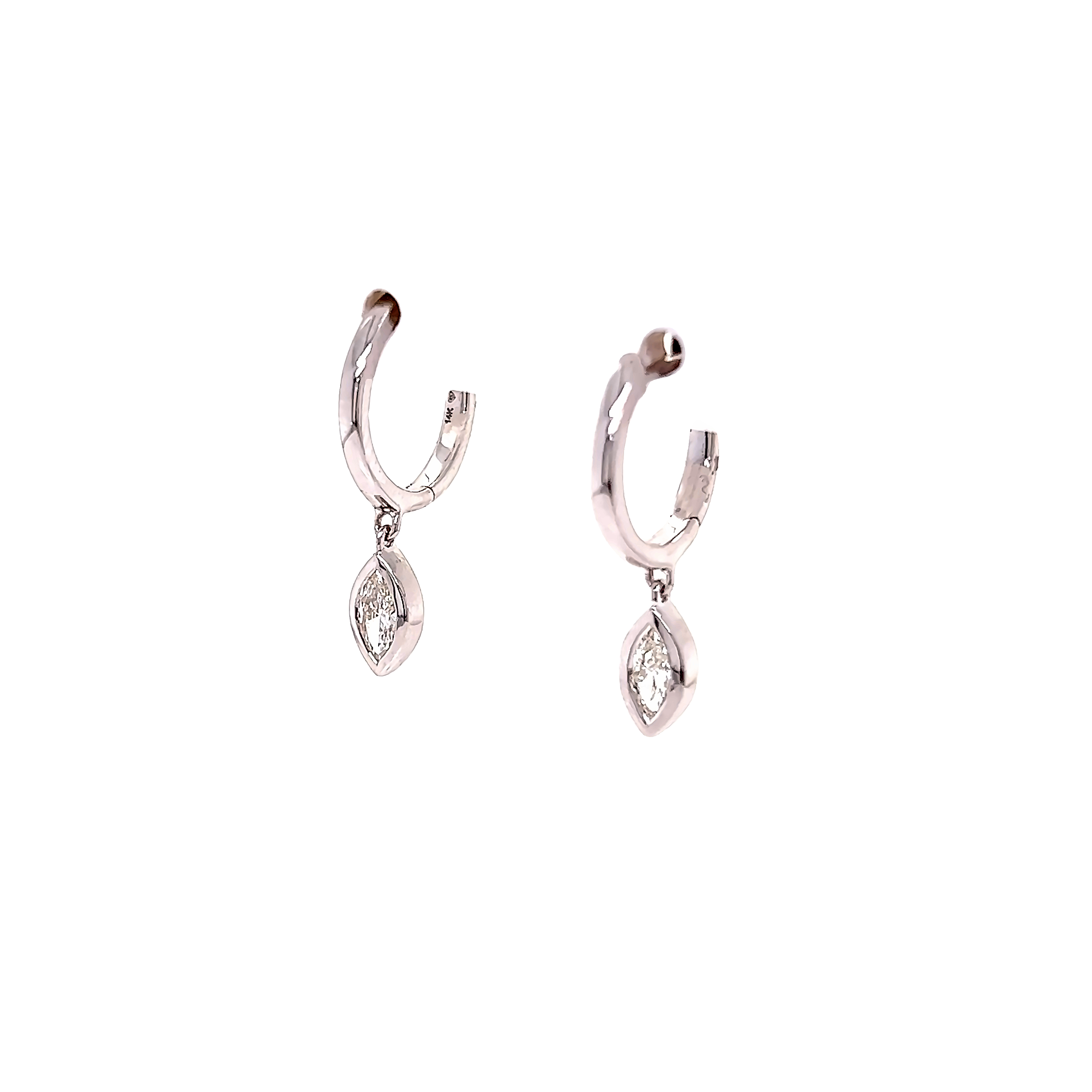 White 14 Karat Diamond Dangle Earrings with 2=0.30tw Marquise G I Diamonds