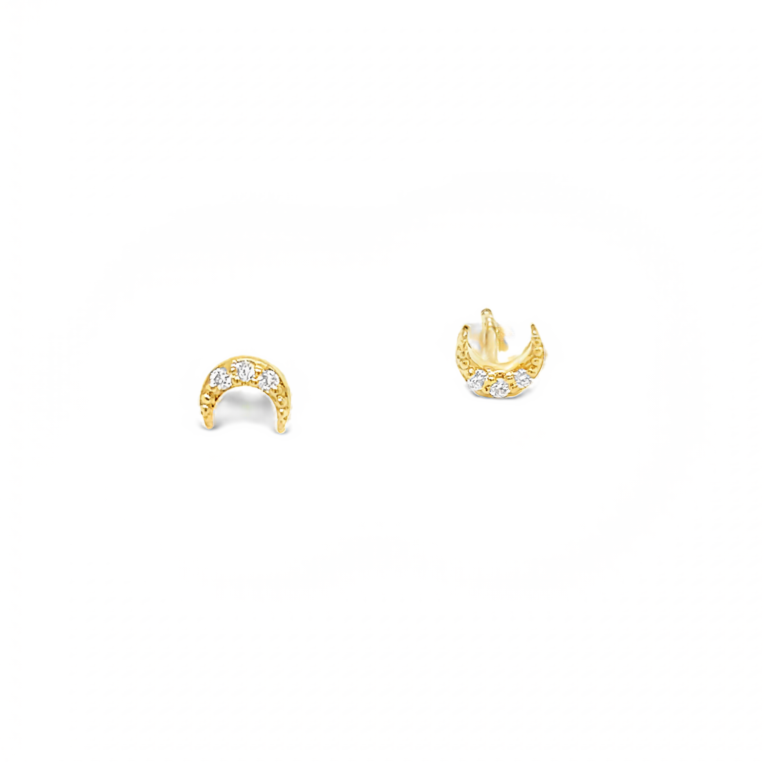 14 Karat yellow gold Moon Stud Earrings with 6=0.05tw Round Brilliant G VS Diamonds
