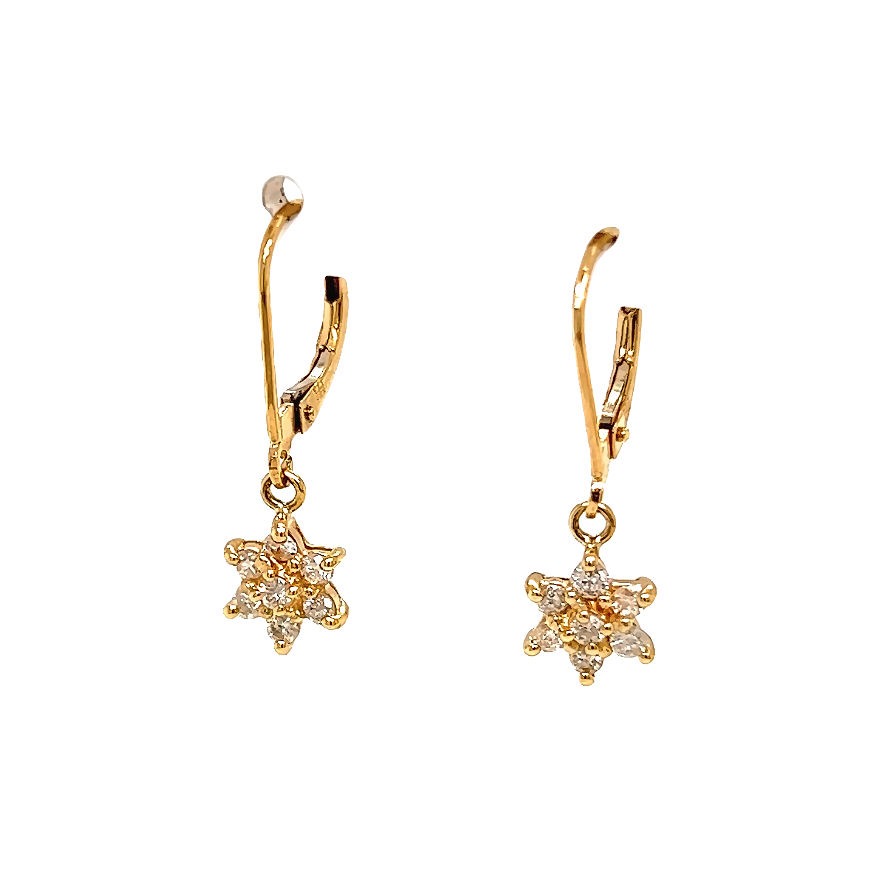 Yellow 14 Karat Star Dangle Earrings with 14=0.33tw Round Brilliant G I Diamonds