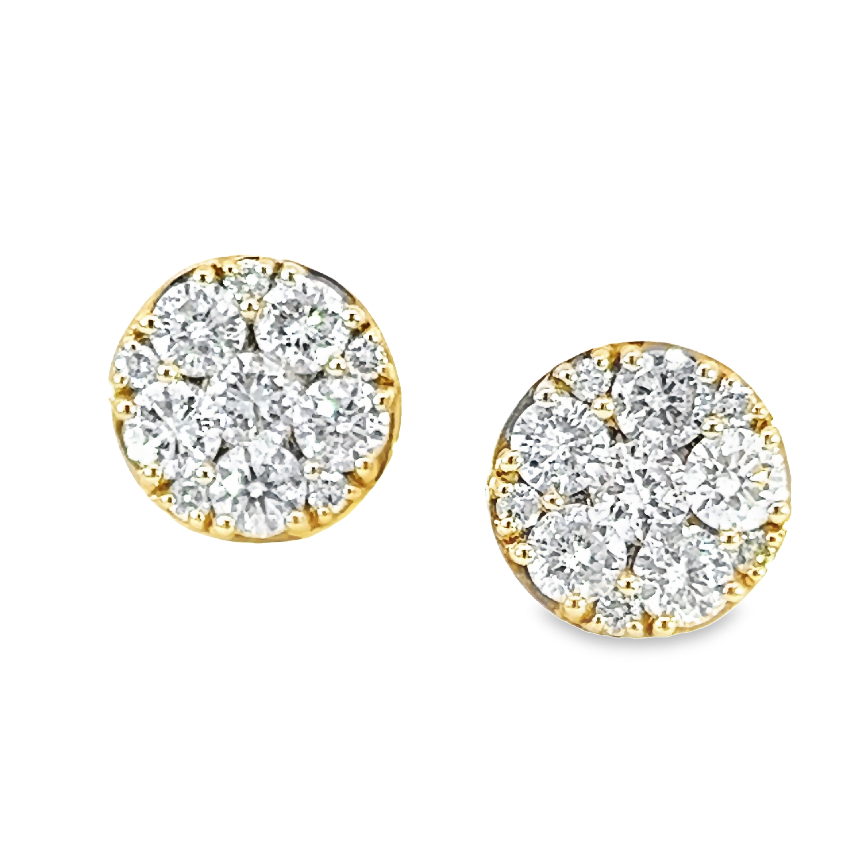 14k Yellow Gold Diamond Cluster Earrings