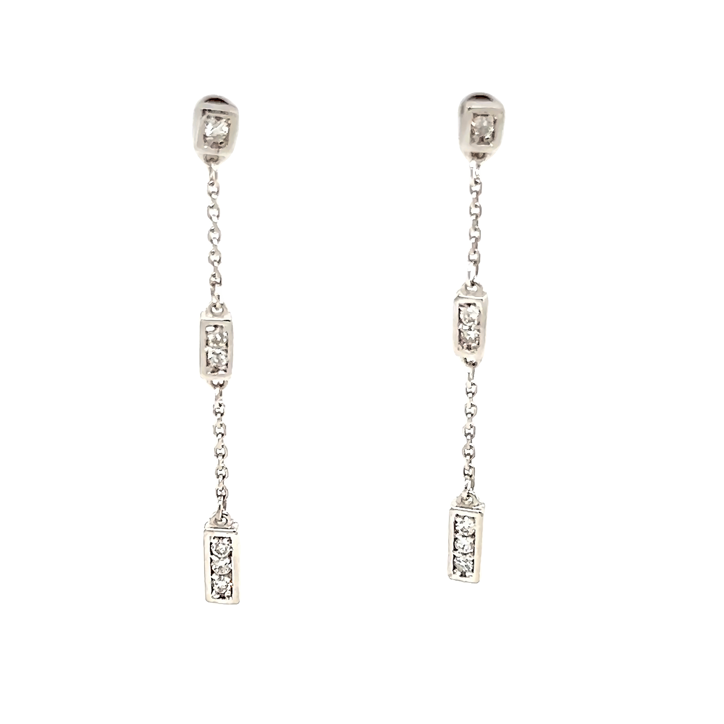 14k White Gold Diamond Dangle Earrings