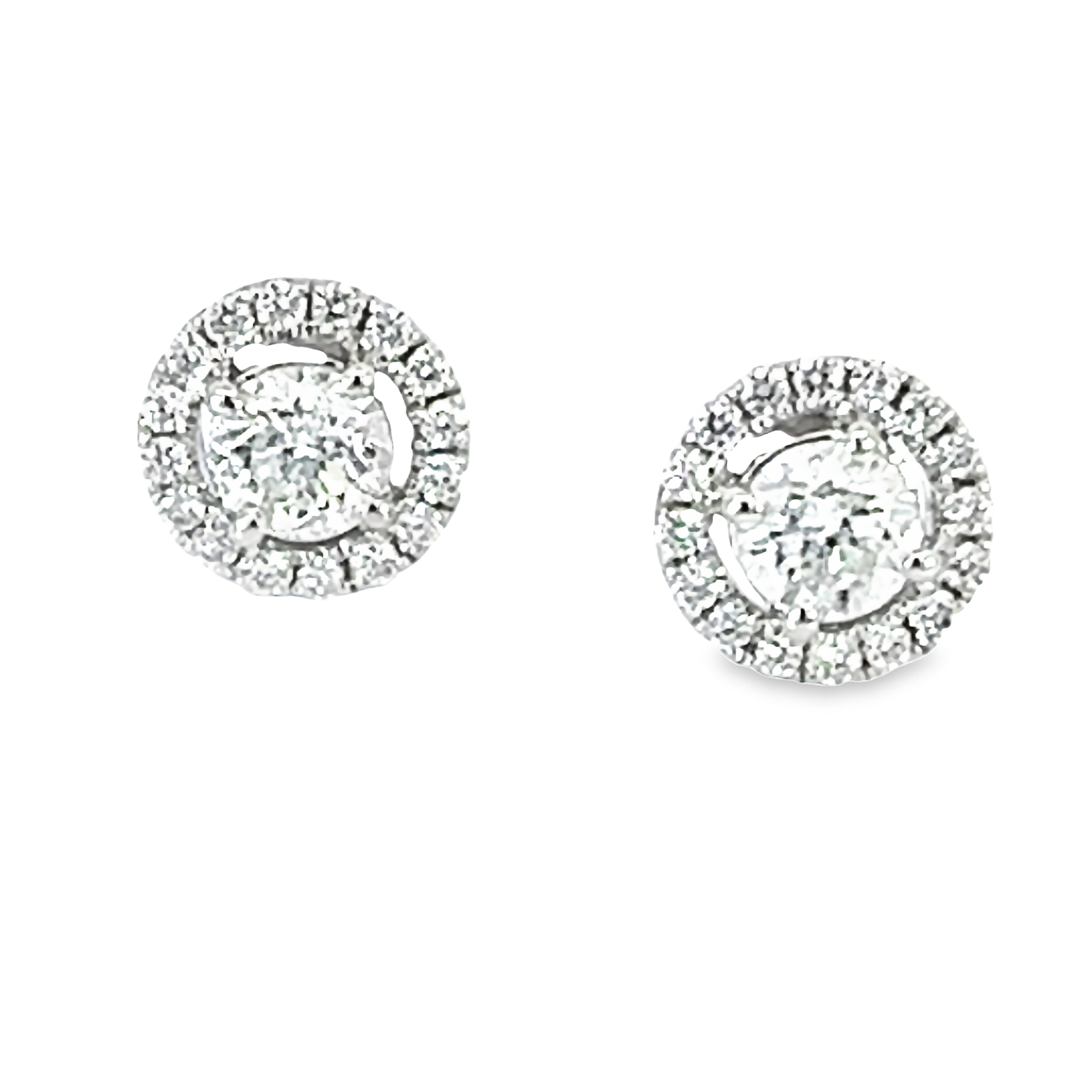 14k White Gold Diamond Halo Stud Earrings