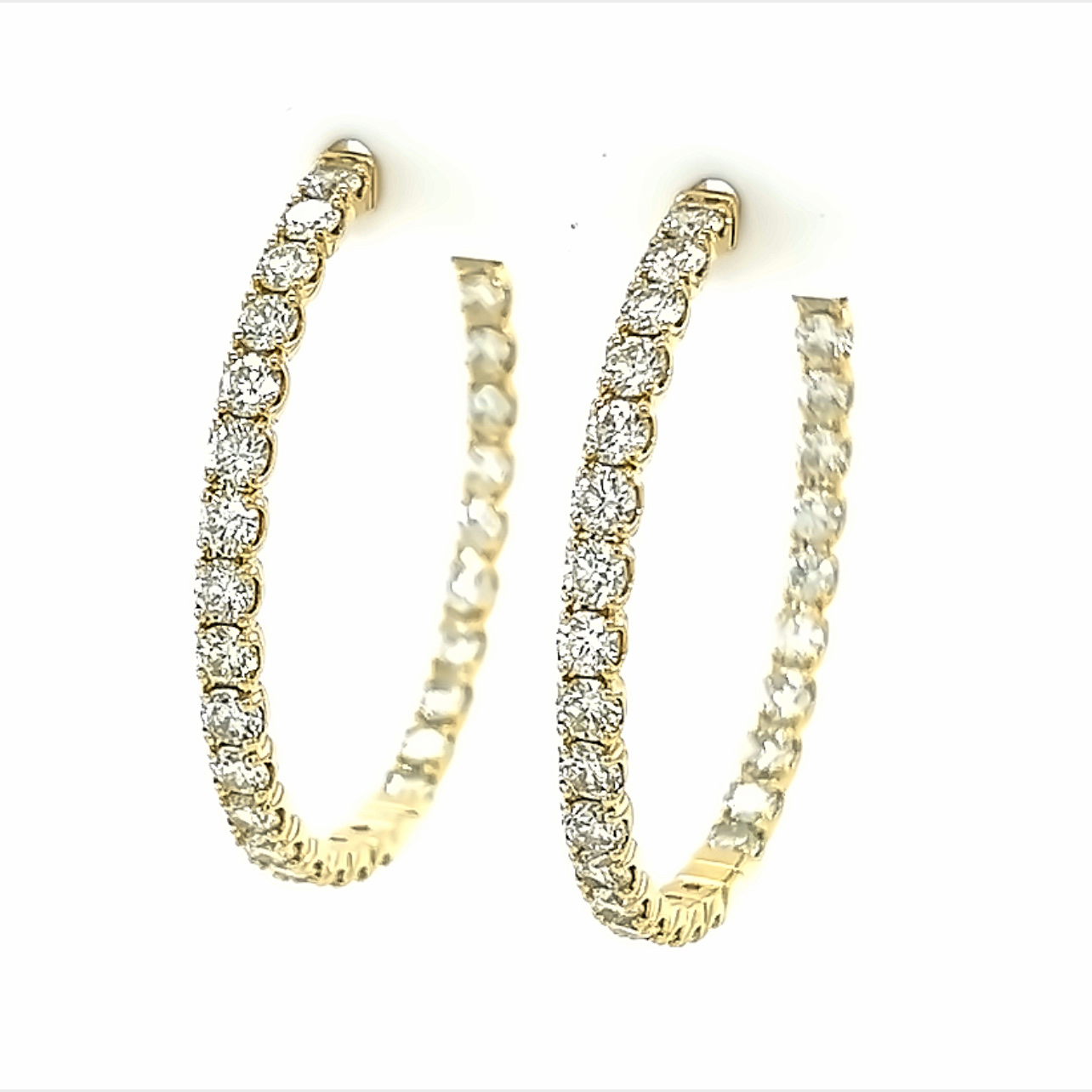 Yellow 14 Karat Diamond Hoop Earrings with 58=5.00tw Round Brilliant G VS Diamonds