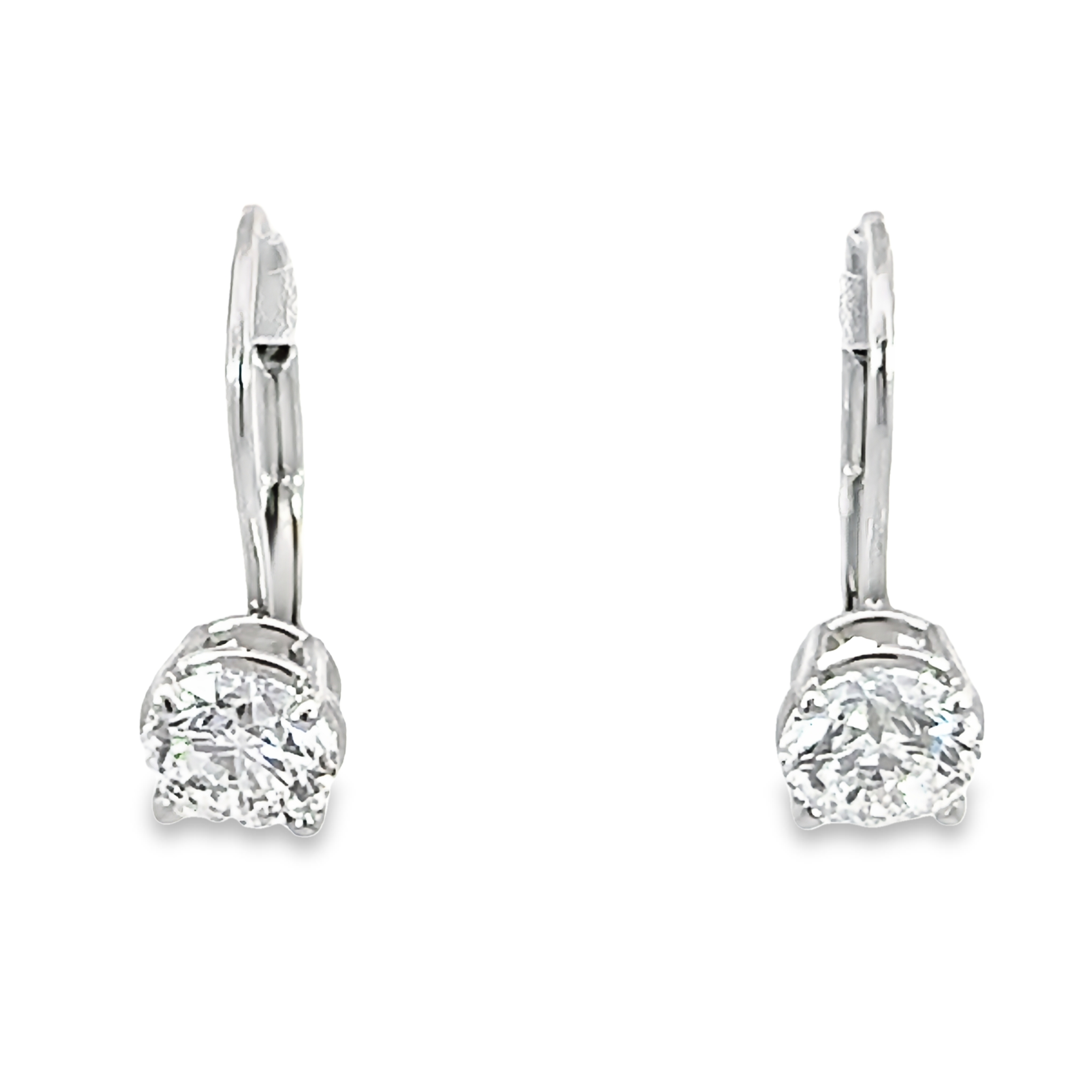 14k White Gold Diamond Lever Back Earrings