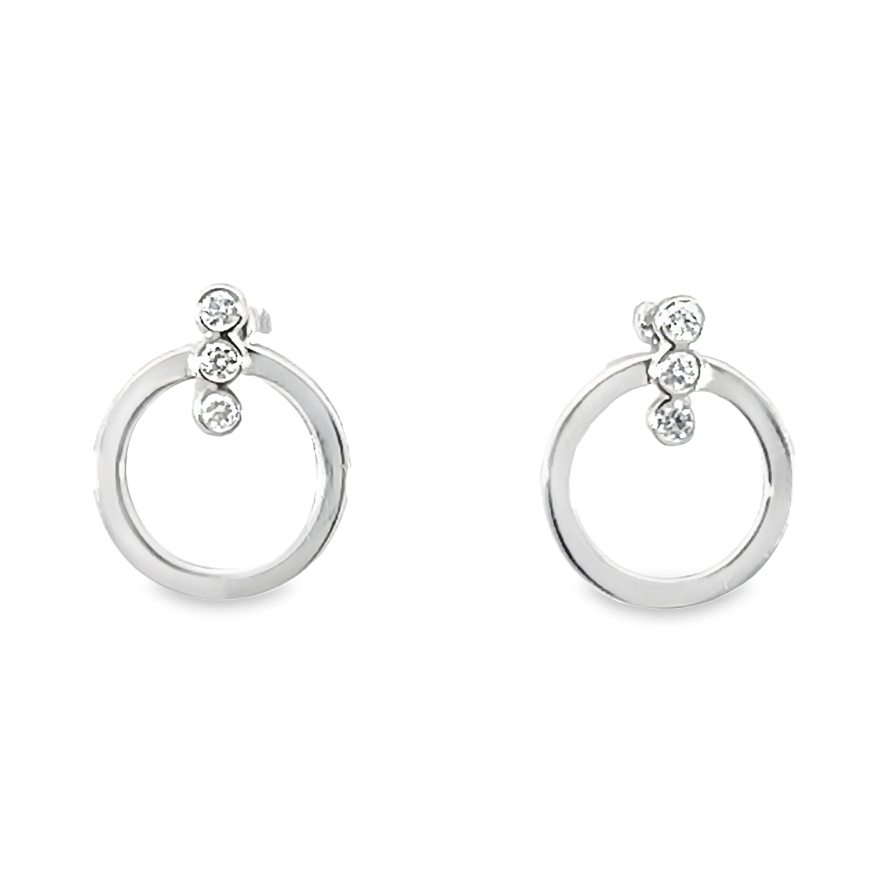 14k White Gold Open Circle Diamond Earrings