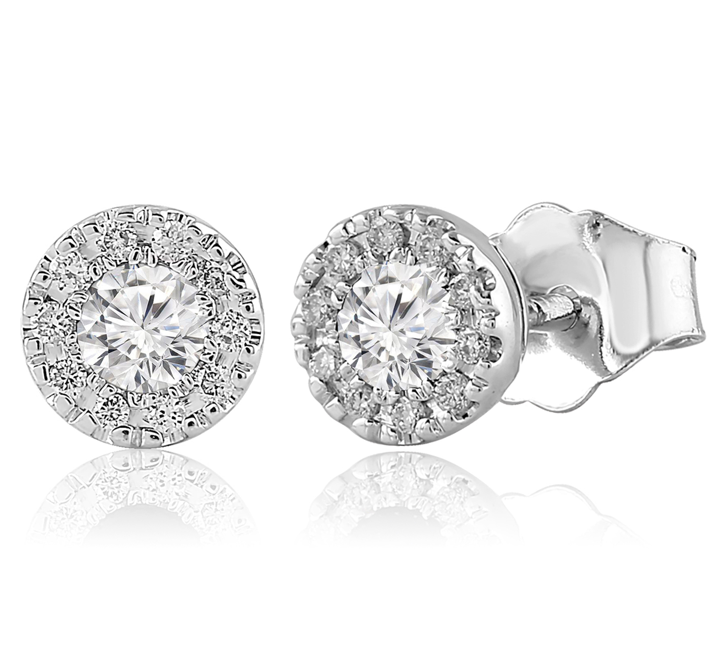 14 karat white gold halo stud Earrings with 22=0.26 total weight round brilliant G I Diamonds