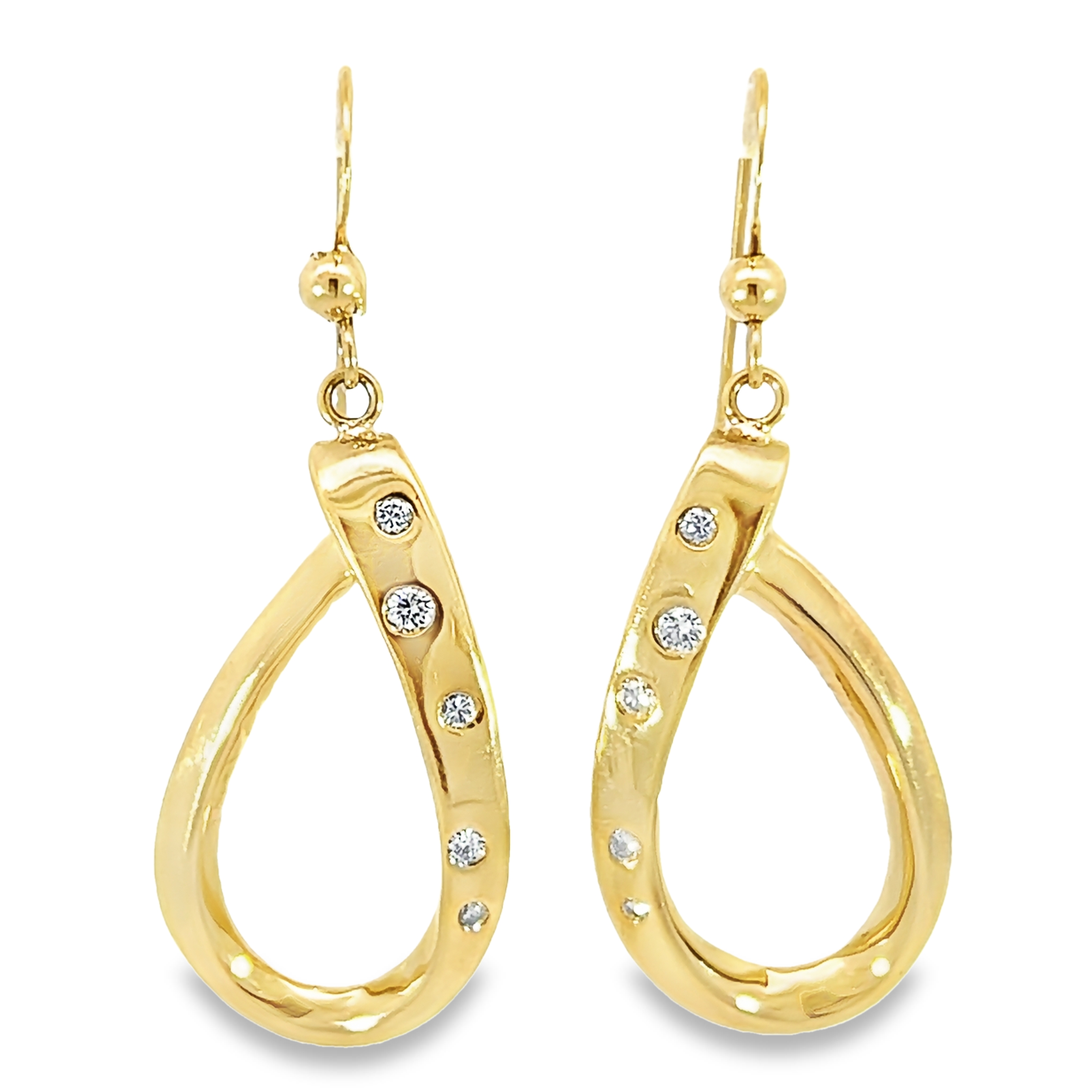 Yellow 14 Karat Dangle Earrings With 10=0.30Tw Round Brilliant G VS Diamonds  dwt: 8.6