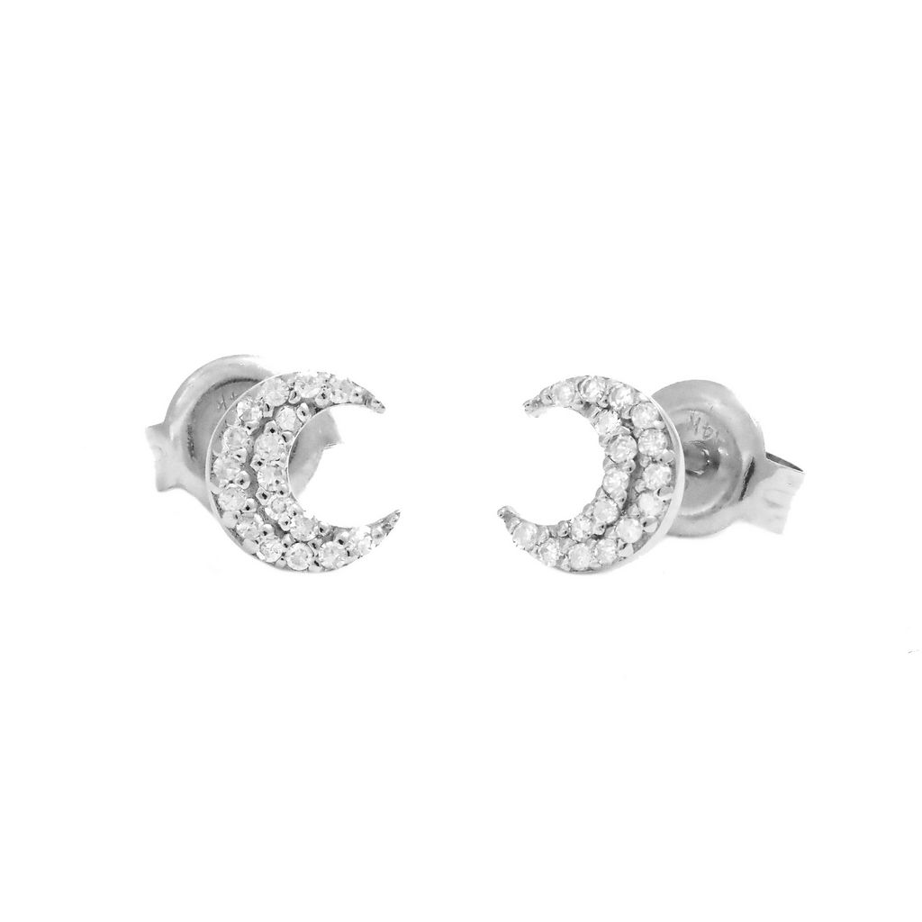 White 14 Karat Moon Stud Earrings with 34=0.10tw Round Brilliant G I Diamonds