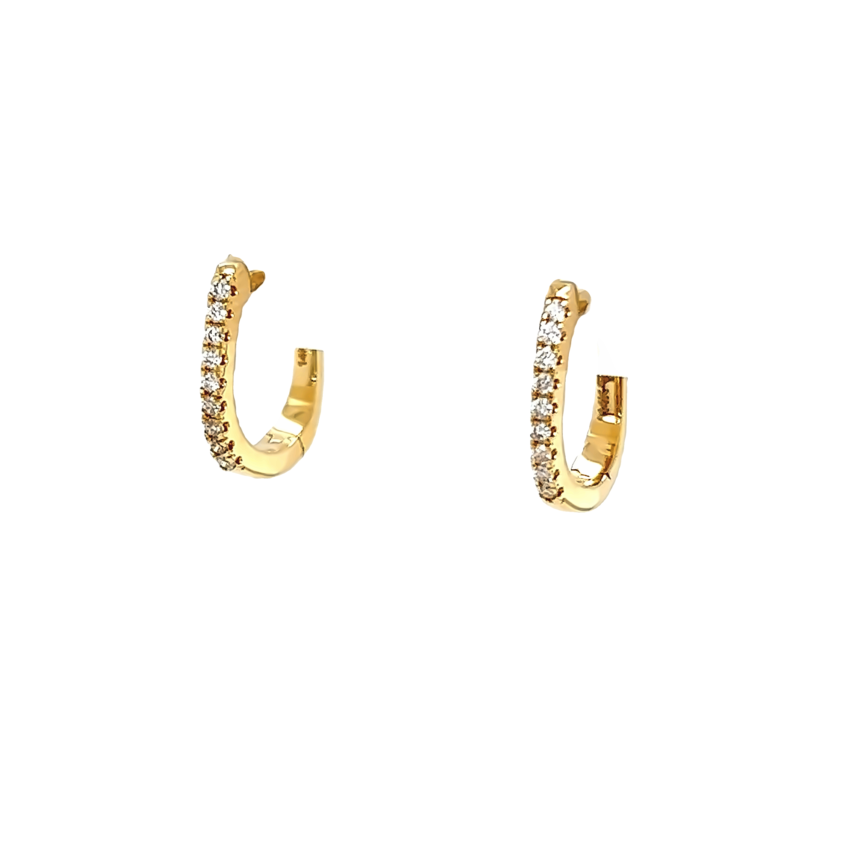 14 karat yellow gold huggie earrings with 18=.09 total weight round brilliant Diamonds with G color and SI clarity.